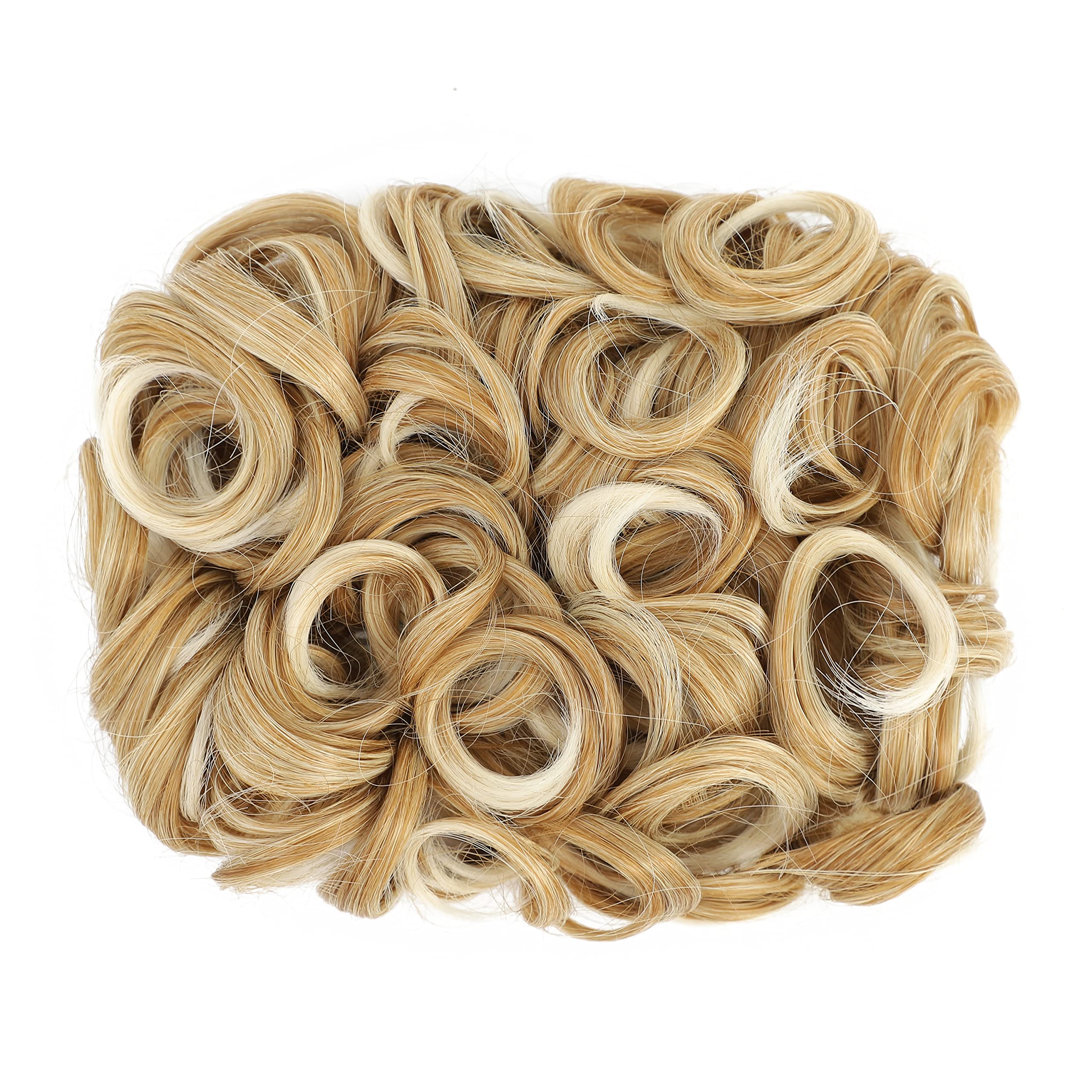 Blonde Mixed-27T613# : SWACC Short Messy Curly Dish Hair Bun Extension Easy Stretch hair Combs Clip in Ponytail Extension Scrunchie Chignon Tray Ponytail (Blonde Mixed-27T613#)