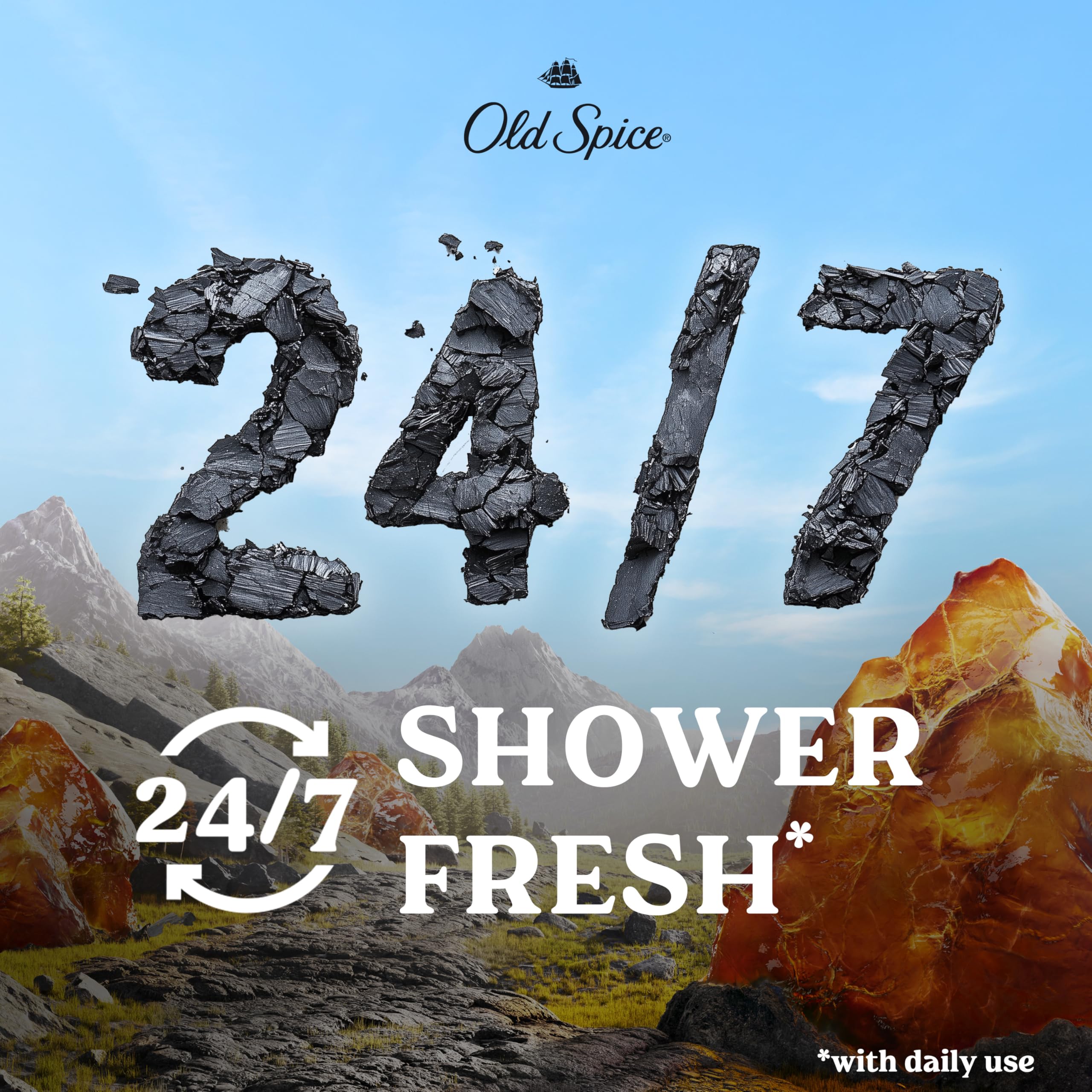 Old Spice Cleansing Body Wash for Men, 24/7 Shower Fresh with Lasting Scent, Exfoliate & Moisture, Gentle on Skin, Vitamin B3, Volcano with Dark Cedar + Amber Scent, 30 oz
