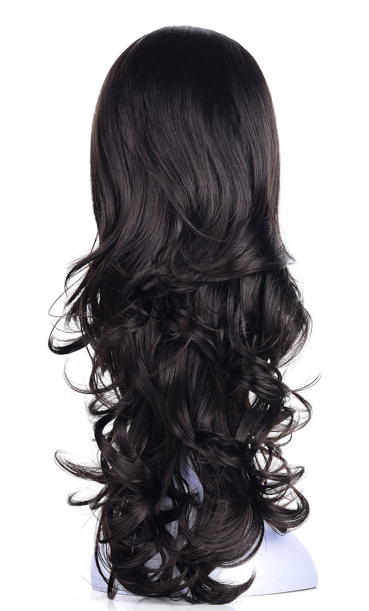 R2 : OneDor 23 Curly 3/4 Ladies Half Wig Kanekalon Hair Synthetic Wigs with Comb on a Mesh Head Cap (R2)