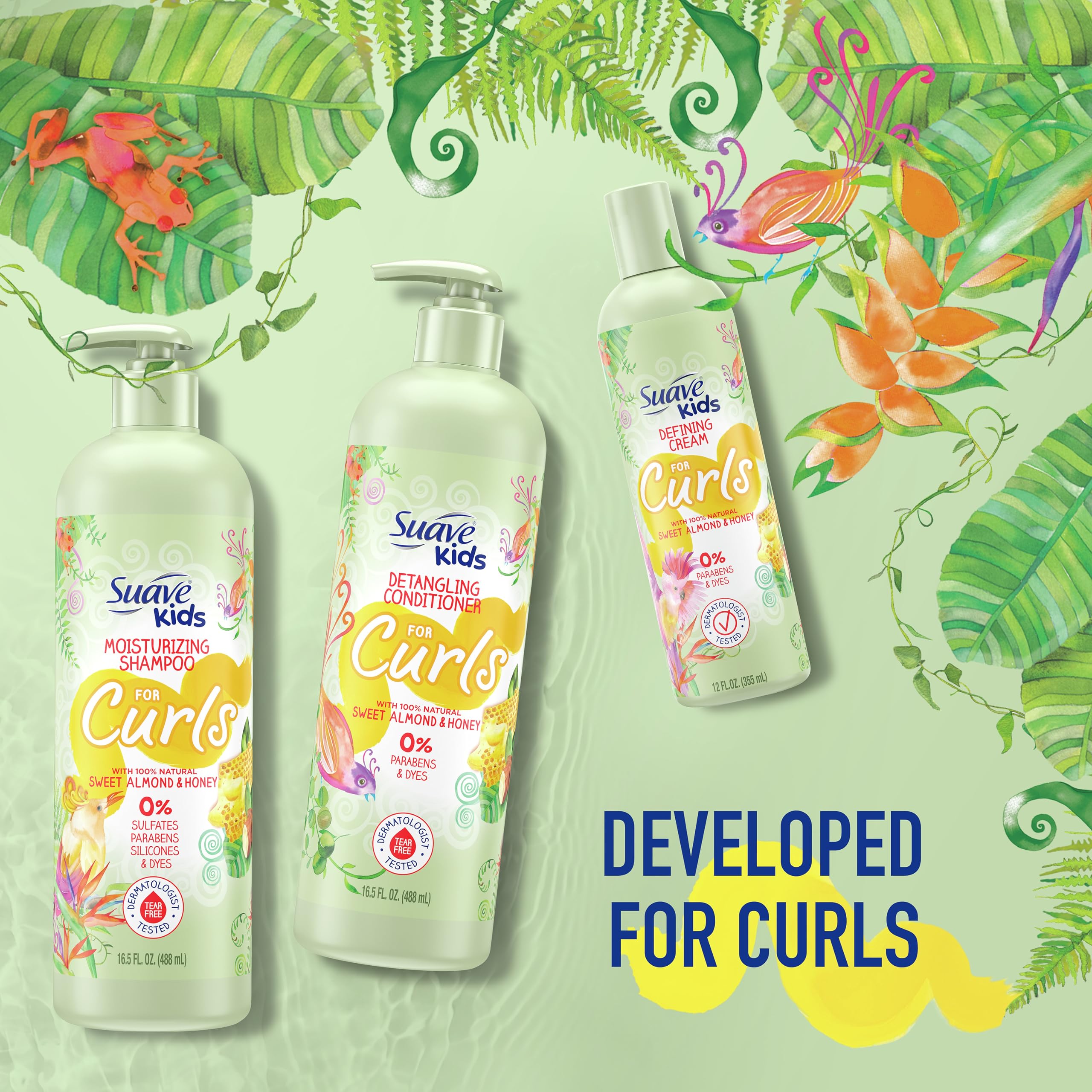 Suave Kids Naturals Curl Shampoo, Moisturizing Shampoo for Kids Curls, Sweet Almond & Honey Dermatologist Tested and Tear-free Shampoo 16.5 oz