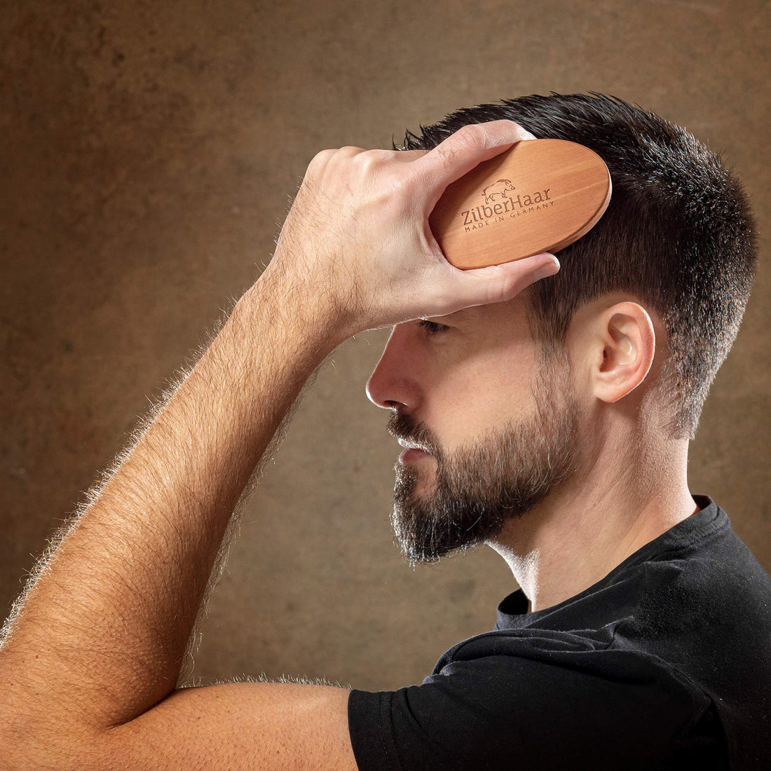 ZilberHaar - Men's Slanted Bristle Hair and Beard Brush - Natural Boar and Pearwood Military Style