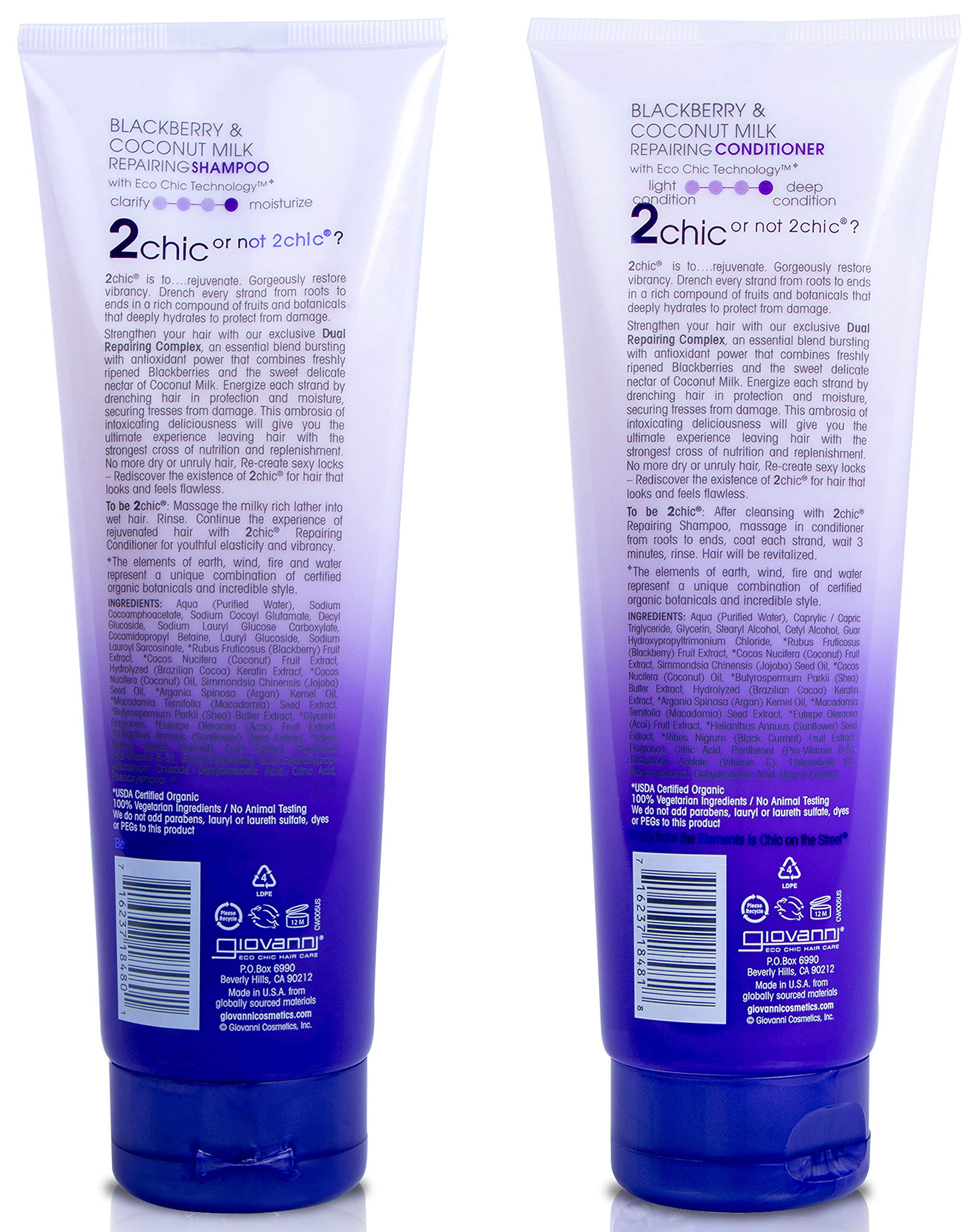 GIOVANNI COSMETICS - 2Chic Repairing Shampoo & Conditioner, 8.5 Fluid Ounce / 250 Milliliter - Dual Repairing Complex For Damaged Over-Processed Hair