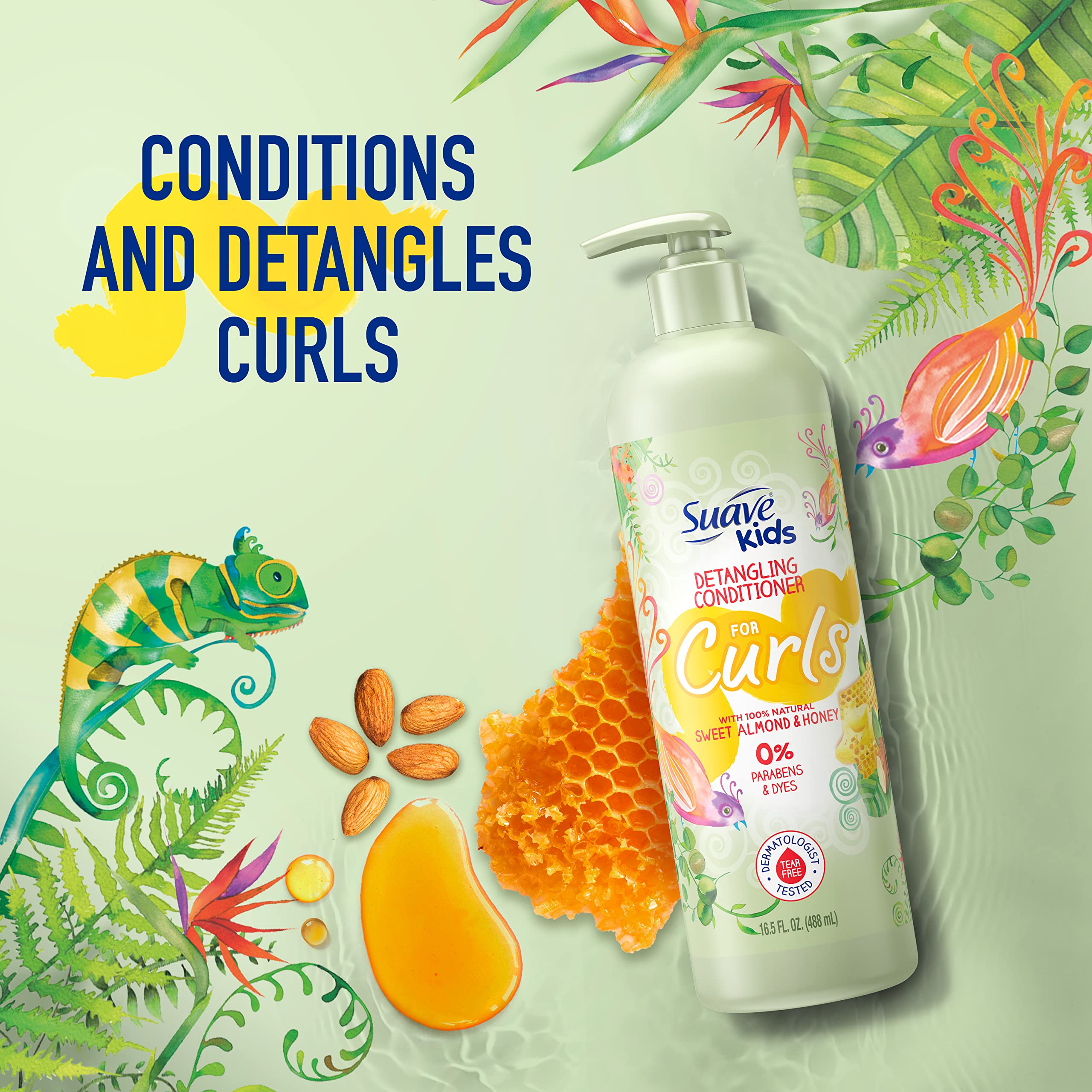 Suave Kids Naturals Curl Conditioner for Curly Hair, Sweet Almond & Honey, Dermatologist Tested and Tear-free, 16.5oz