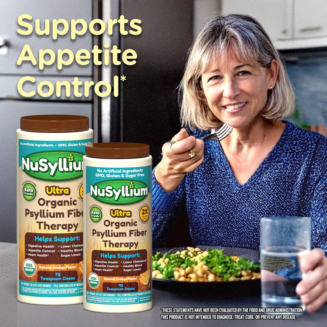 NuSyllium Ultra Psyllium Husk Powder, Organic, 10.7 Oz (Pack of 2) Sugar Free, Keto-Friendly Fiber Supplement, Helps Promote Digestive Health* & Appetite Control* Natural Orange, 2 x 42 Servings