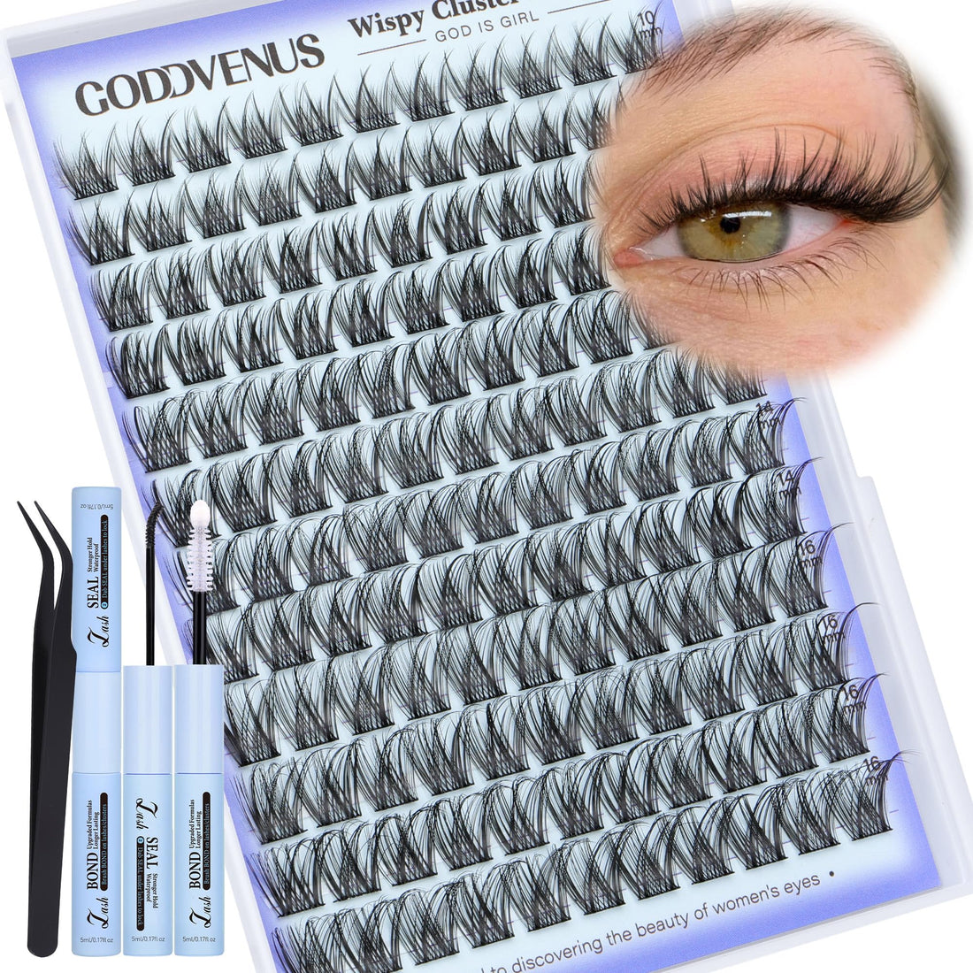 Natural Lash Clusters Kit for DIY Lash Extension 3 in 1 Eyelash Clusters Kit Wispy Individual Lashes C Curl Cluster Eyelash Extensions kit with 132pcs10-16mm