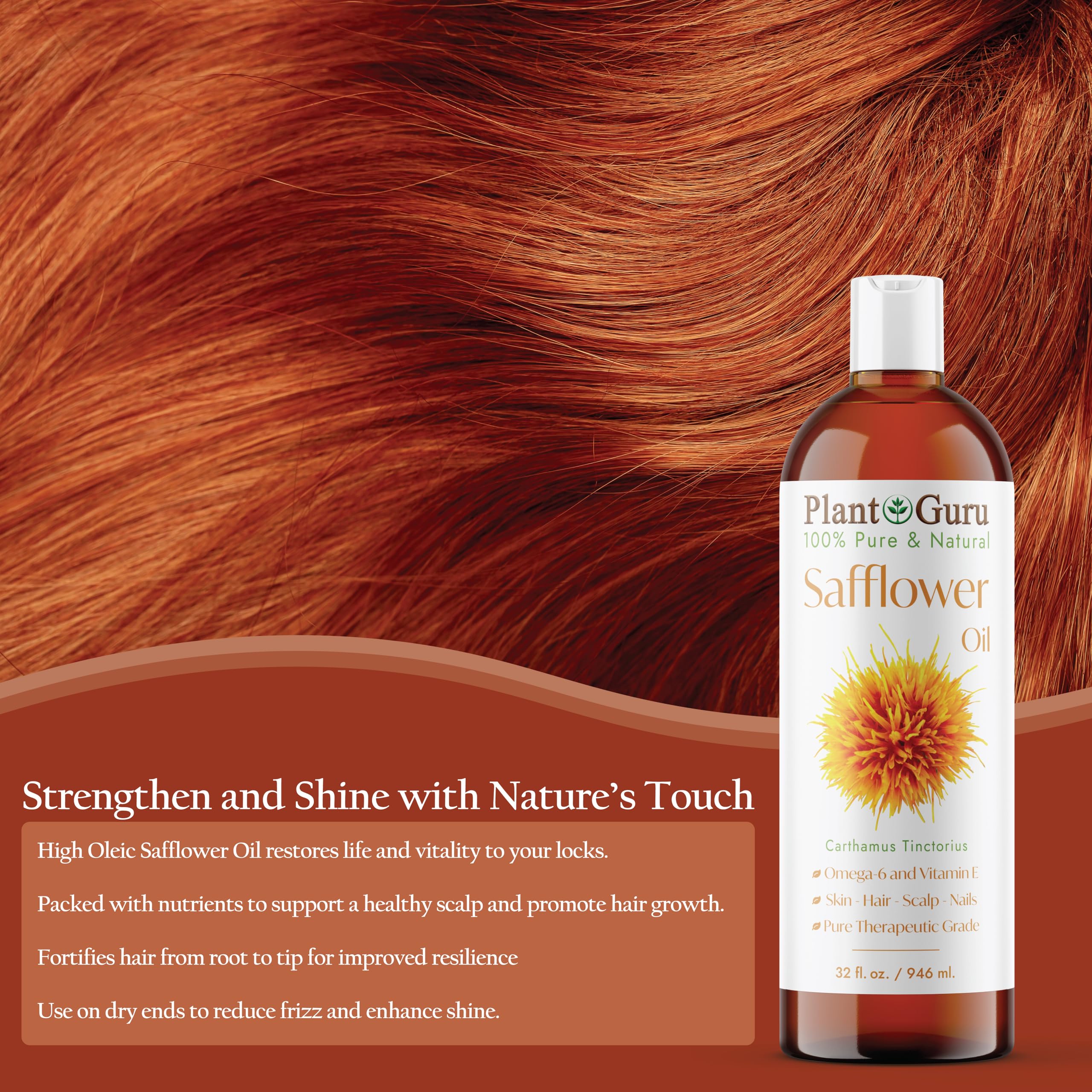 Safflower Oil 16 oz Cold Pressed 100% Pure Natural Carrier - Skin, Body And Face. Great For Moisturizing Creams, Lotions, Scalp Treatments, and Lip Balms