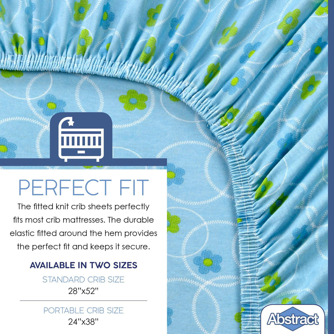 Abstract Mini Crib Cotton Sheets - Pack n Play Sheets Fitted- Ultra Soft Crib Sheets for Boys Girls Baby - Universal - Snug Fitted - Cotton - 24x38 (Blue Floral)