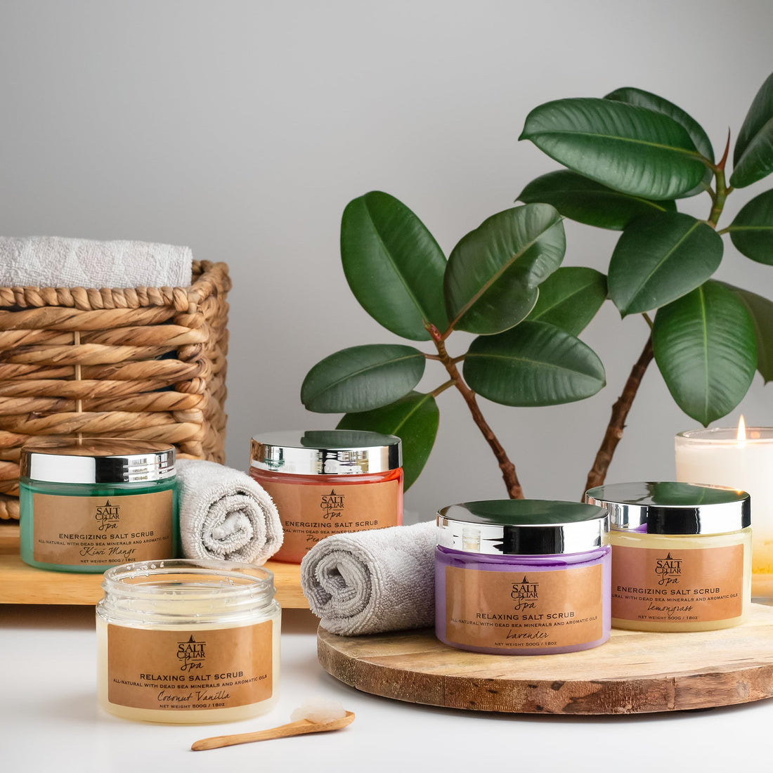 Salt Cellar Spa Energizing Lemongrass Salt Scrub - Awaken Your Skin with Dead Sea Minerals - Revive, Refresh, and Rejuvenate - Made in Israel, Cruelty-Free, 18 oz.