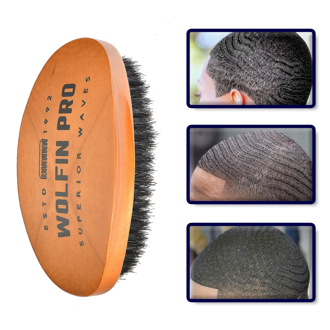 Wolfin Pro- Premium Curved 360 Wave Brush, 100% Natural Schima Superba Wood with Reinforced Pure Black Medium Boar Hair Bristle - Perfect for Wolfing, Creating 360 Layer Hair Waves, Cultivating Beards