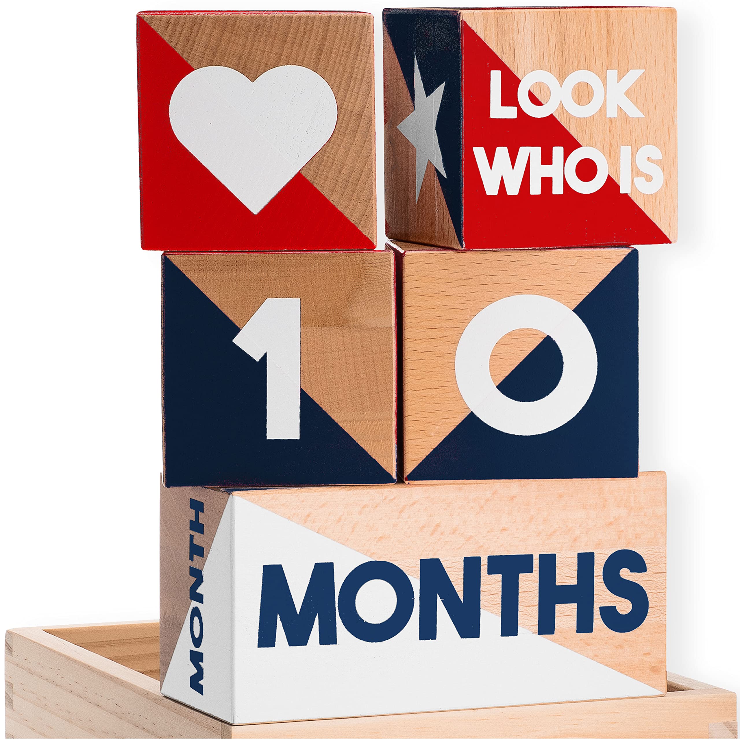 Tykeroo Baby Monthly Milestone Blocks — Cute Nursery Decor — Lovely Newborn Photography Props — Baby Shower Gifts (Red, White & Blue)