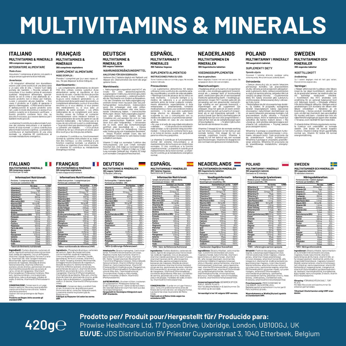 A-Z Multivitamins & Minerals I 365 Vegan Tablets (1 Year Supply) I 26 Essential Active Vitamins, Minerals & Micronutrients for Men and Women I Made in The UK by Prowise Healthcare
