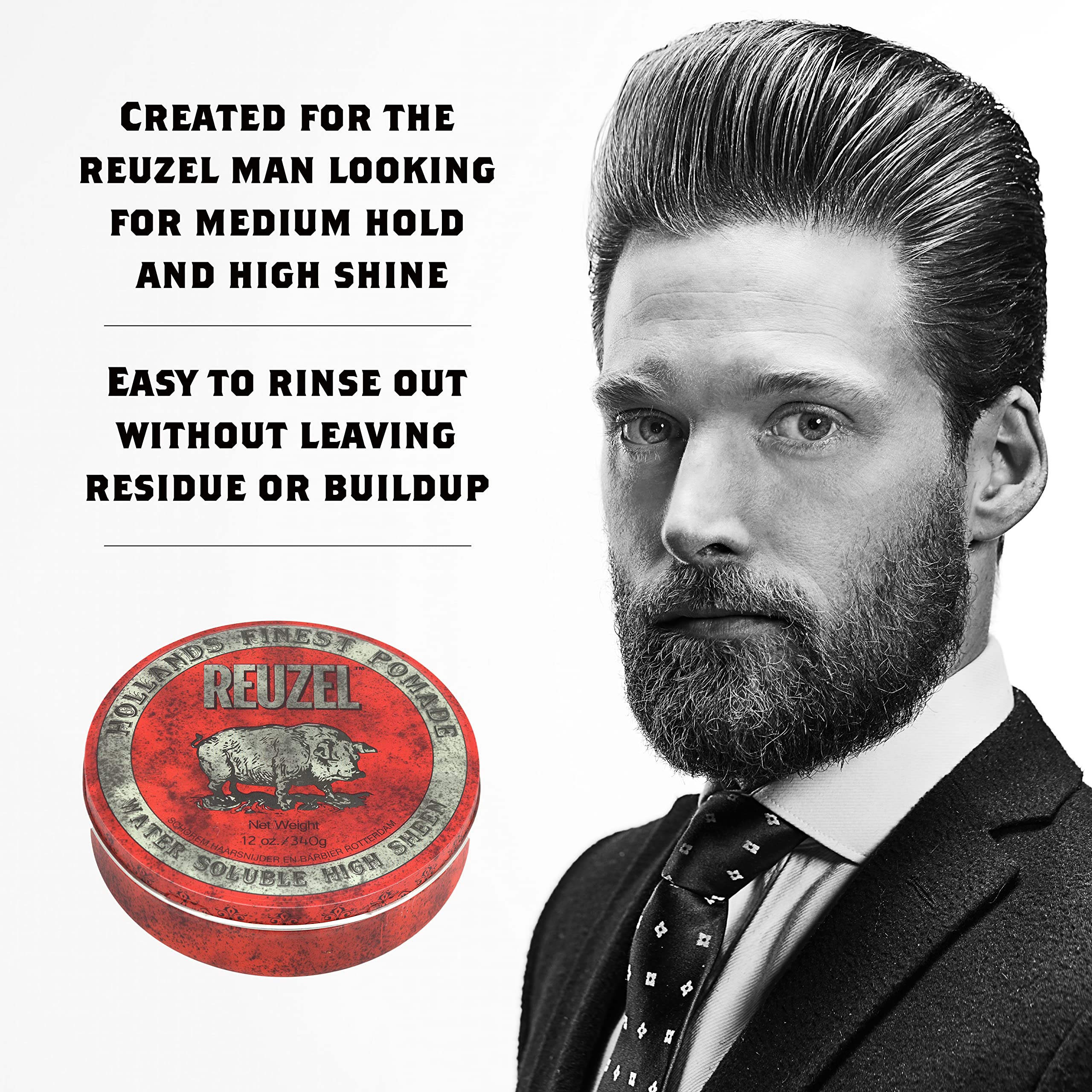 REUZEL Hair Pomade Hog, Red, 12 oz