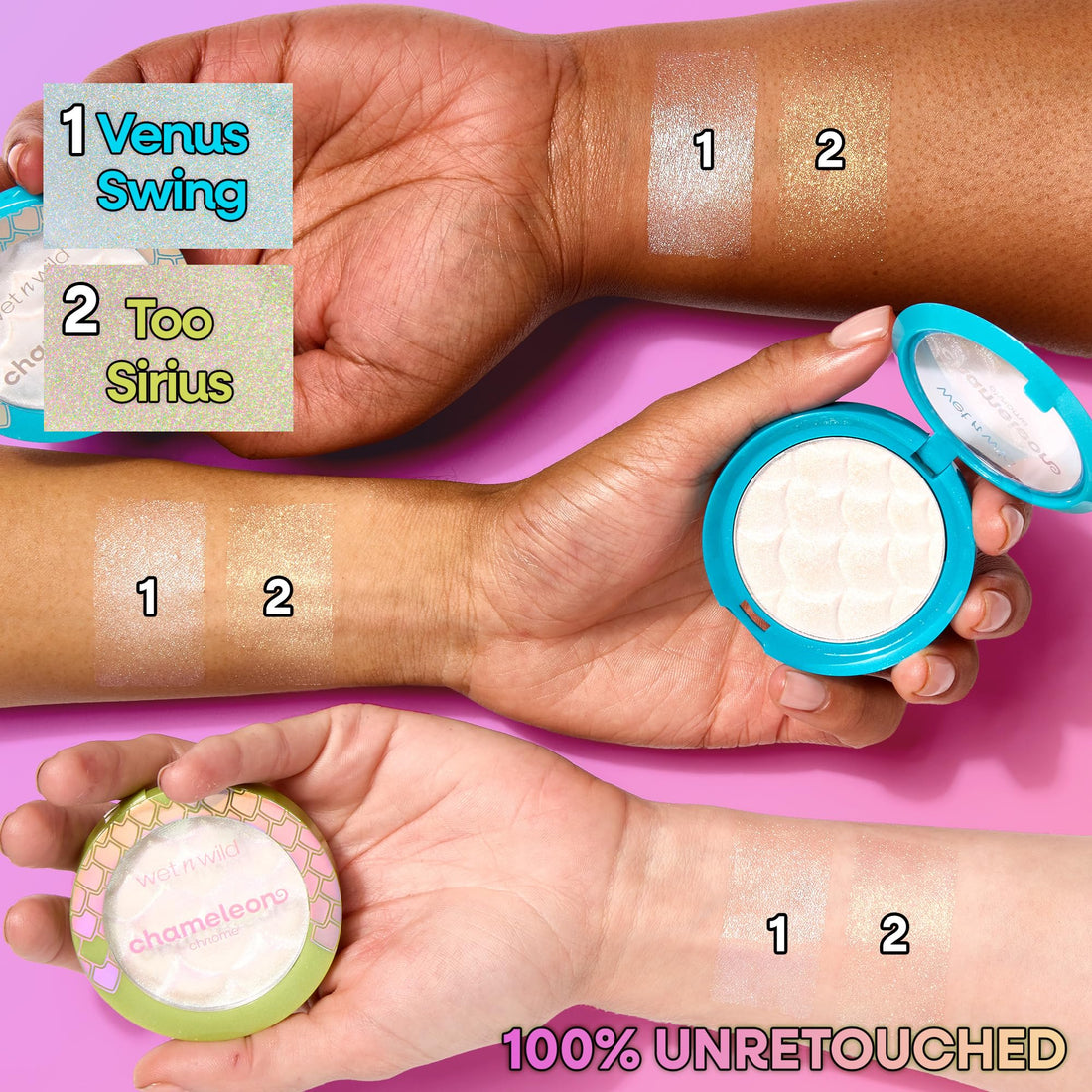 wet n wild Chameleon Chrome Highlighter, Dynamic Color Shift, Liquid-to-Baked Texture, Customizable Luminous Radiance, Cruelty-Free - Venus Swing