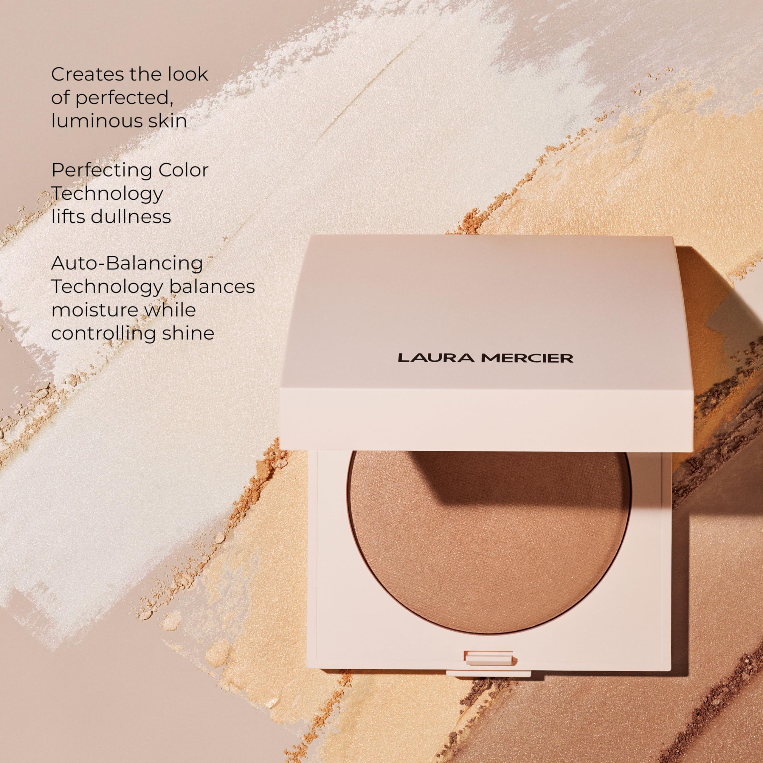 Laura Mercier Real Flawless Luminous Perfecting Talc-Free Pressed Finishing Powder, Creamy Formula, Light Coverage, Natural Luminous Finish, Enlivens Skin, Adds Dimension, Translucent