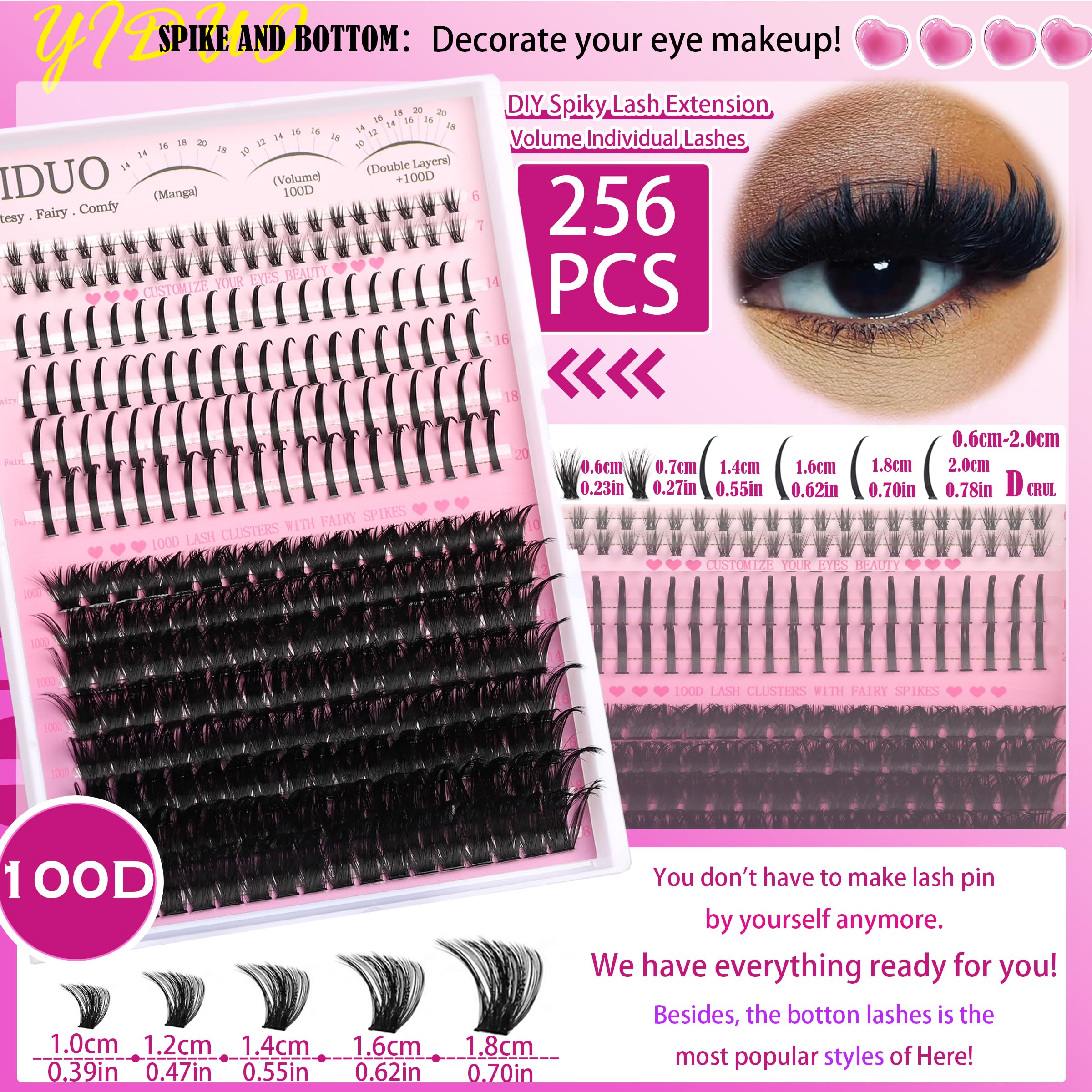 YIDUO Lashes Clusters Kit with Spikes Bottom Extensions False Eyelashes 816Pcs Bulk Packs with 2X Bond&Seal Volume D Curl Wispy Individual Fake Eyelash Wholesale Large Pack for Beginners Gift Choice