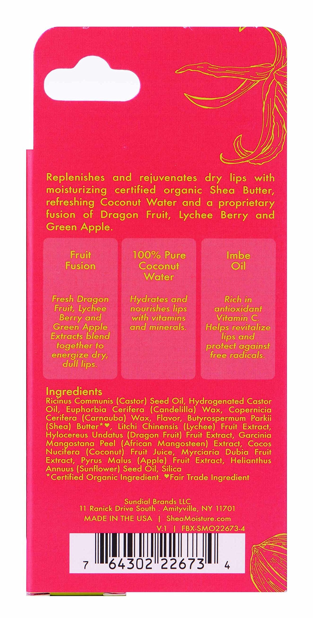 Shea Moisture Fruit Fusion Coconut Water Butter Lip Balm Care for Unisex, 0.5 Ounce