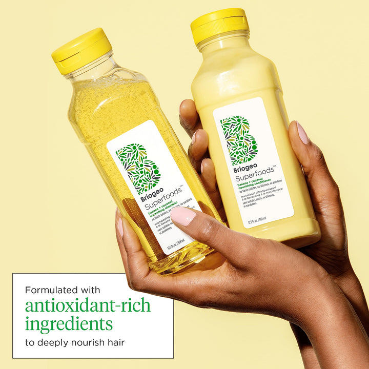 Briogeo Superfoods Banana + Coconut Hair Pack, Replenish Dull, Dry Hair and Supports Healthy Hair and Scalp, Moisturizing for All Hair Textures, Hydrating Cleanse, Vegan, Cruelty-Free, 2 x 12.5 fl oz