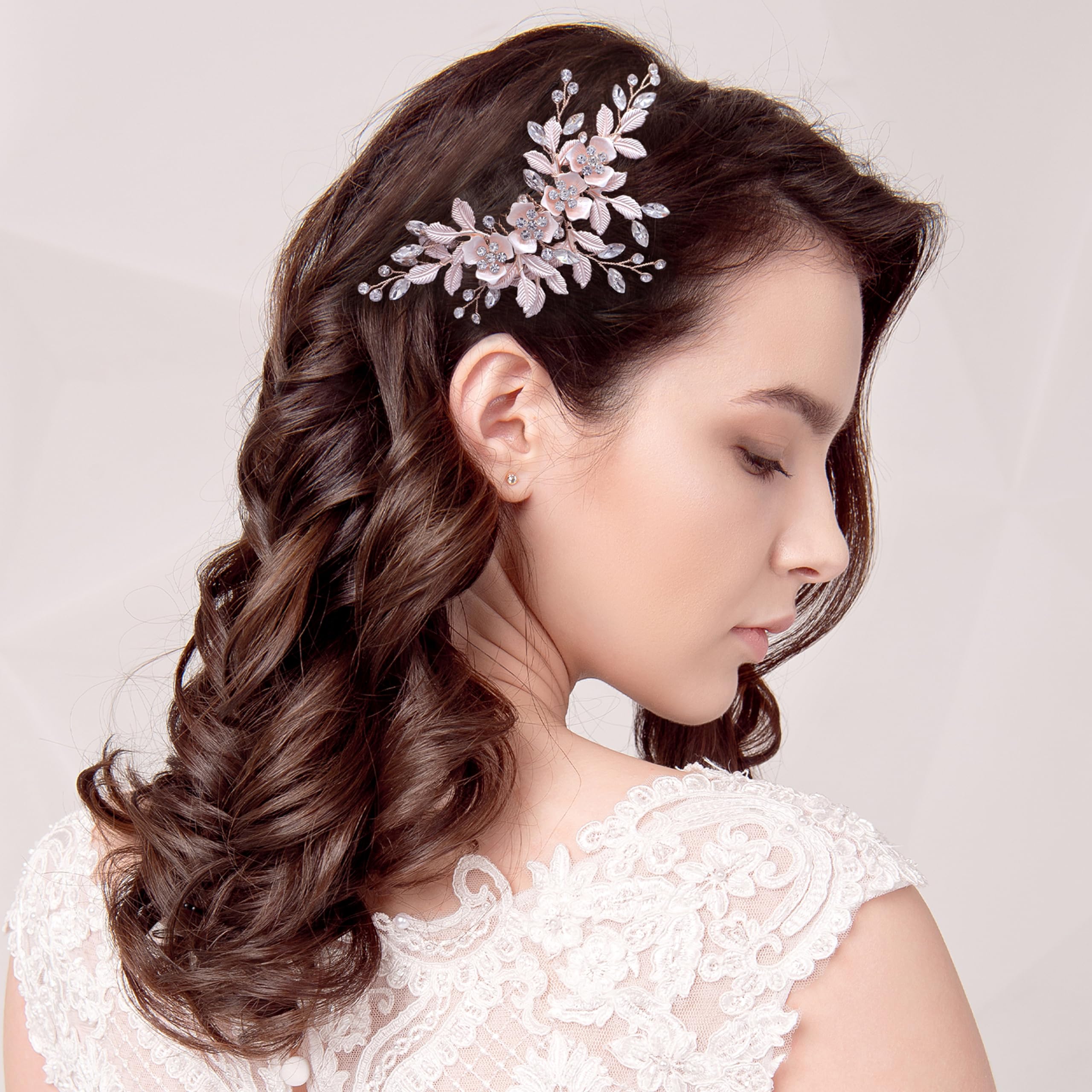 Ammei Rose Gold Hiair Side Comb With 2 Set Hair Pins Bridal Hair Accessories Weding Headpiece Set