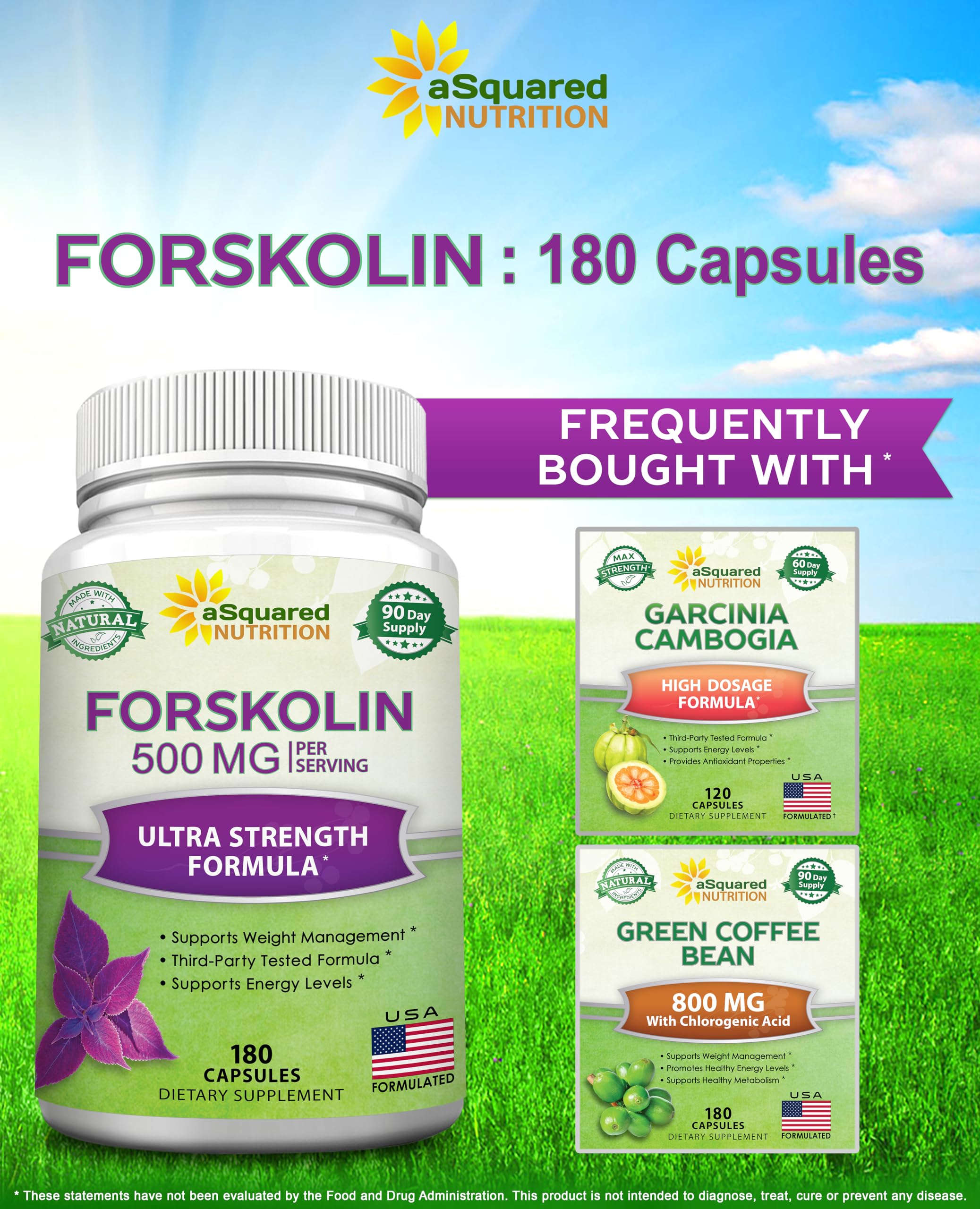 aSquared Nutrition Forskolin 500mg Max Strength-180 Capsules,Forskolin Supplement for Pure Weight Loss Fuel, Coleus Forskohlii Root - Forskolin Diet Pills, Belly Buster Fat Burner 2X Slim Trim Lose