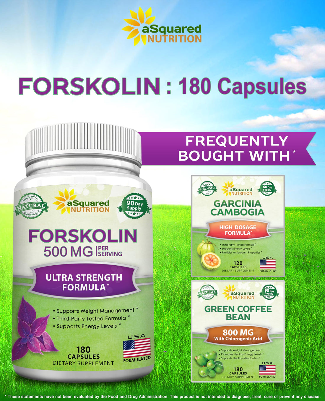 aSquared Nutrition Forskolin 500mg Max Strength-180 Capsules,Forskolin Supplement for Pure Weight Loss Fuel, Coleus Forskohlii Root - Forskolin Diet Pills, Belly Buster Fat Burner 2X Slim Trim Lose