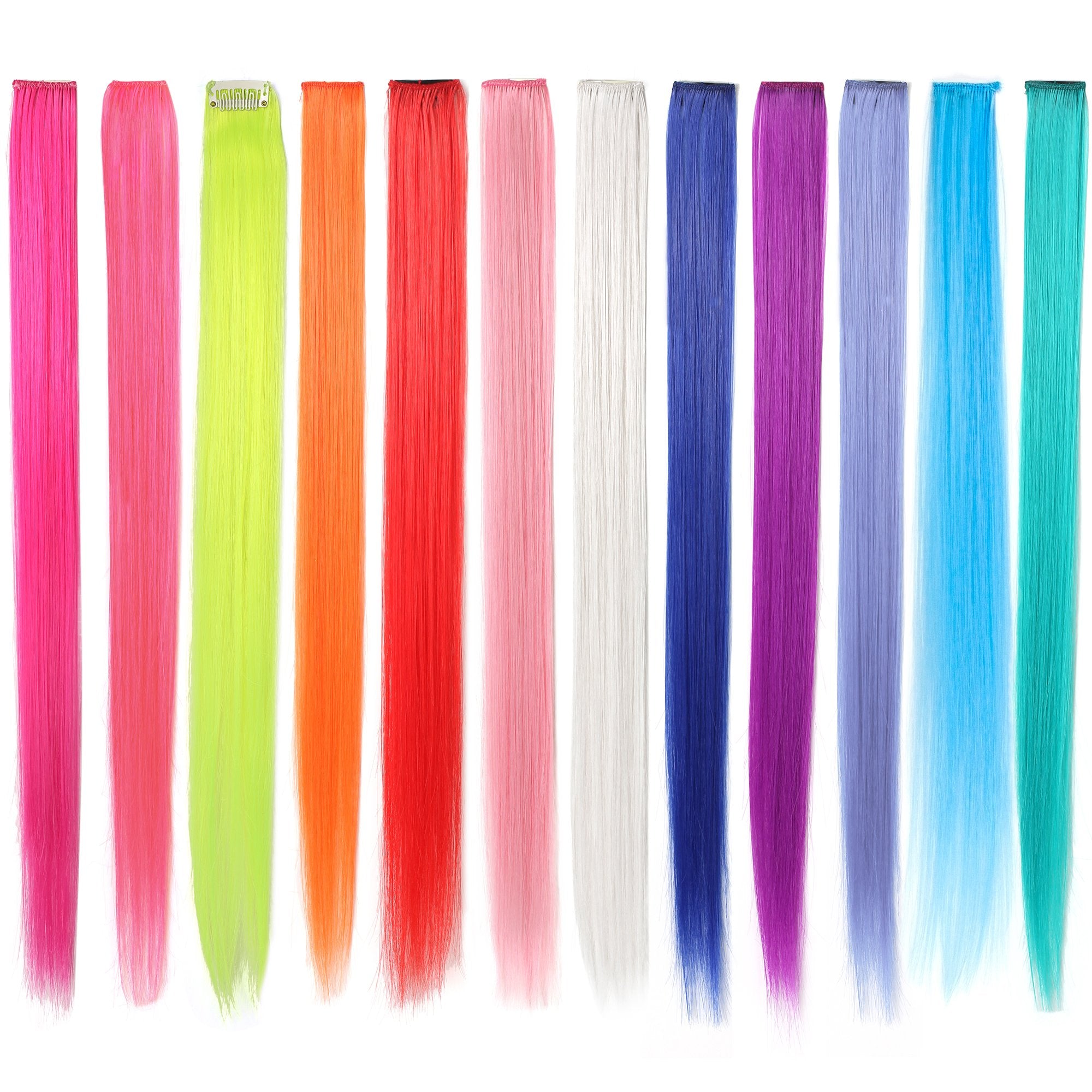 One Dor 23 Straight Colored Party Highlight Clip On In Hair Extensions 12 Multiple Colors (Full Color Set 12 Pcs)