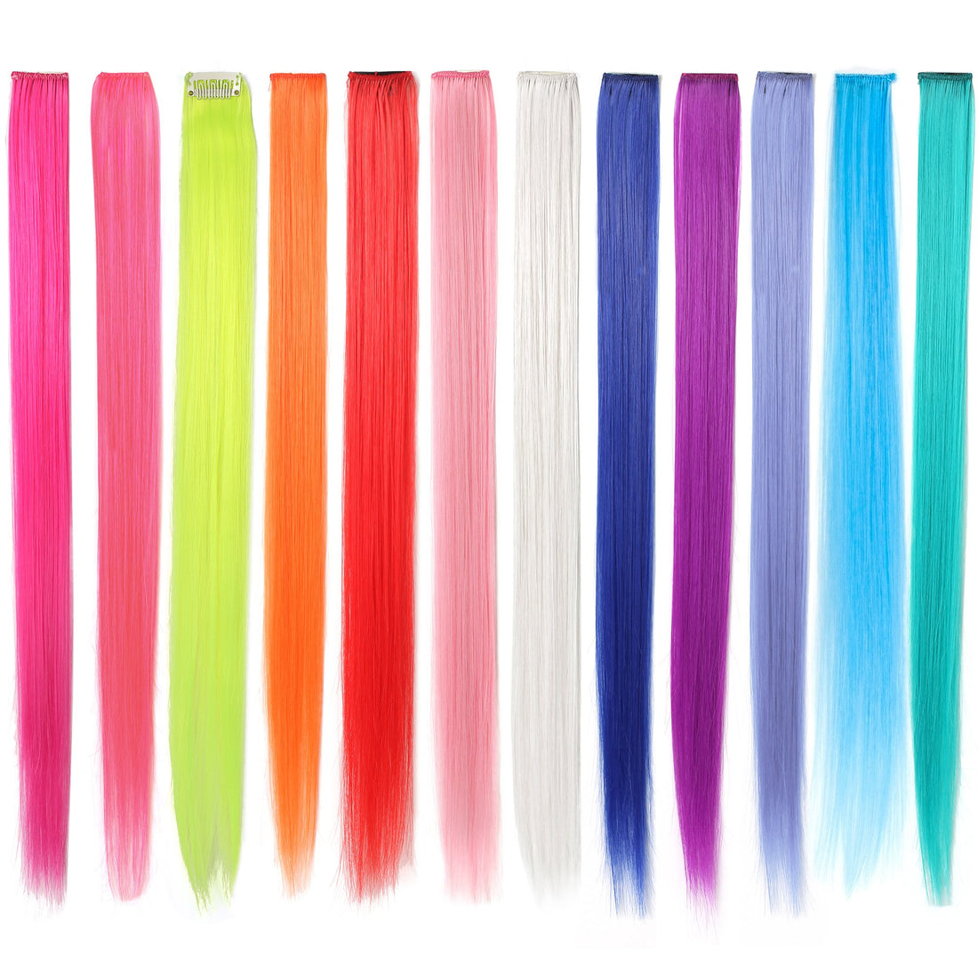 One Dor 23 Straight Colored Party Highlight Clip On In Hair Extensions 12 Multiple Colors (Full Color Set 12 Pcs)