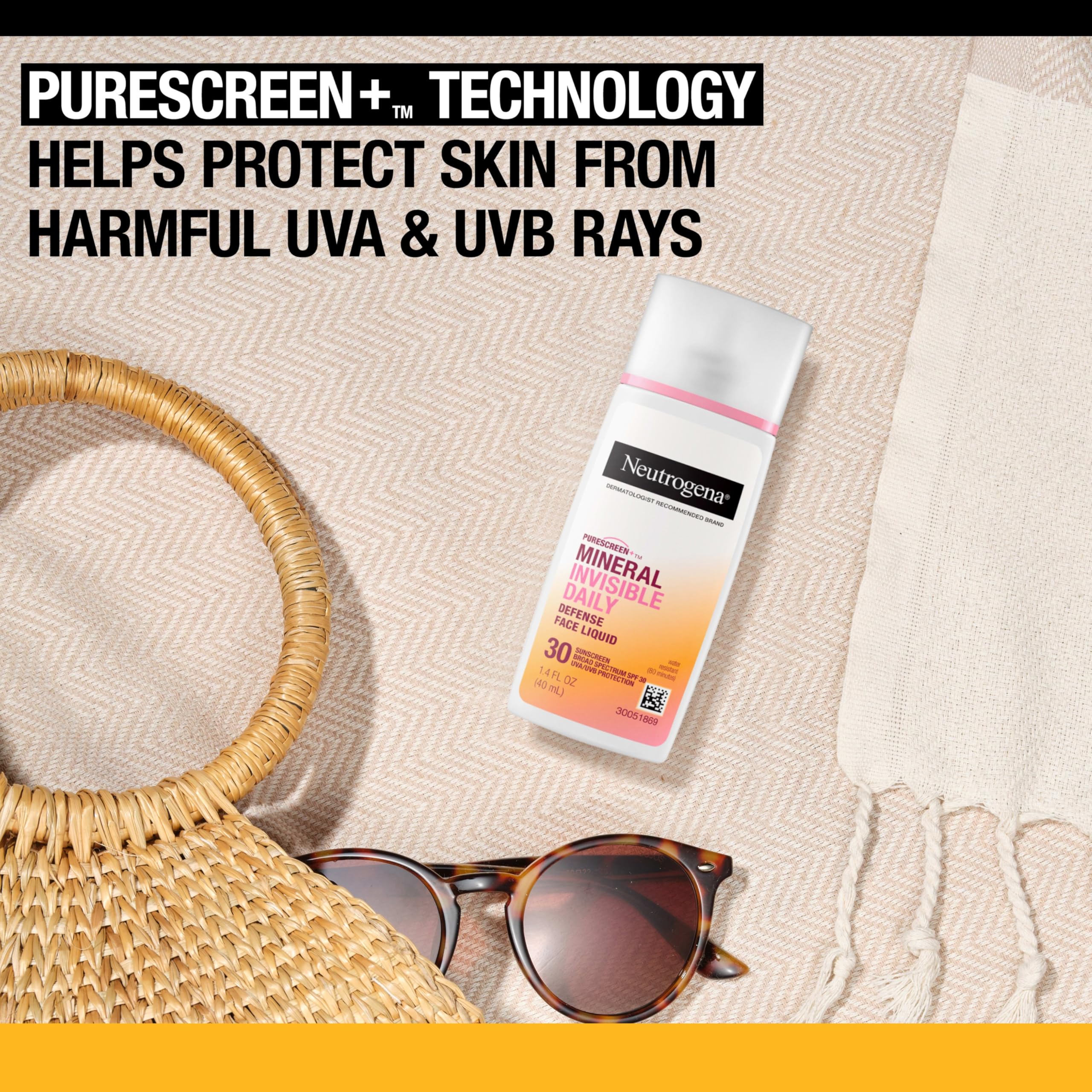 Neutrogena Purescreen+ Invisible Daily Defense Mineral Sunscreen for Face with SPF 30, Broad Spectrum Mineral Sunscreen with Vitamin E, Water Resistant, Fragrance-Free, 1.4 fl. oz