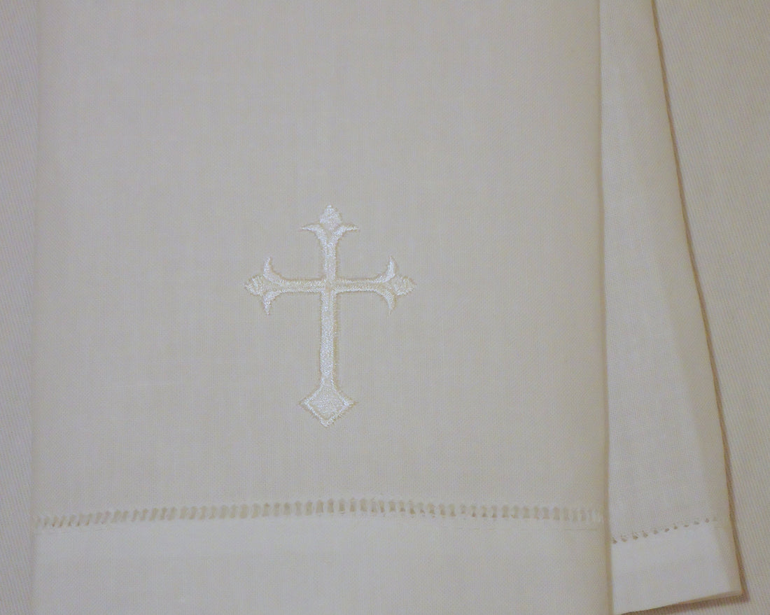 White Linen Baptism Cloth with White Cross Towel Size Model: