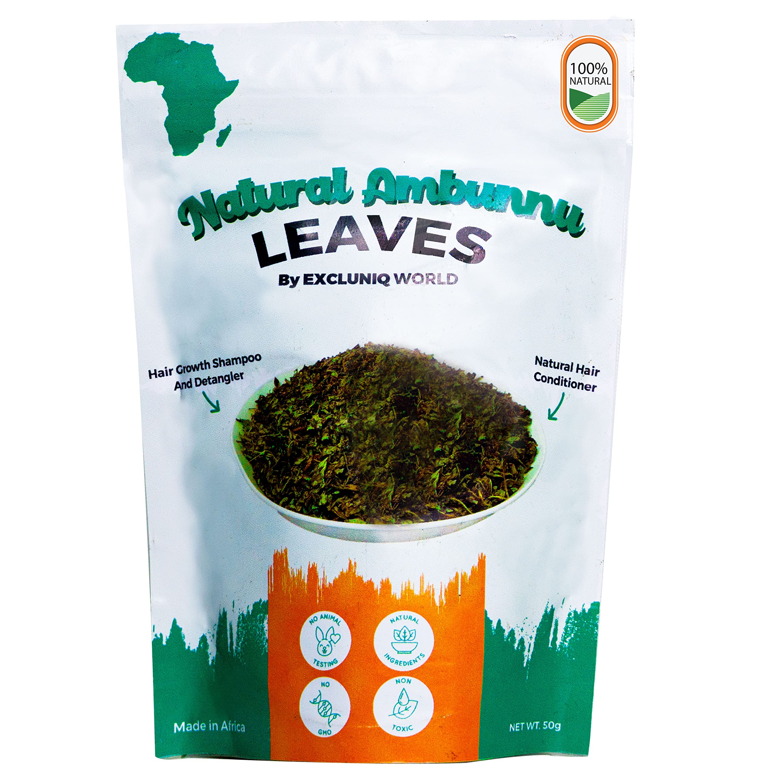 Natural Ambunnu Leaves by Excluniq World 50g pack | Herbal Hair Detangler, Shampoo & Conditioner for Dry and Damaged Hair | African Traditional Scalp & Hair Care Remedy for Everyone. 1.80 Ounce Pack