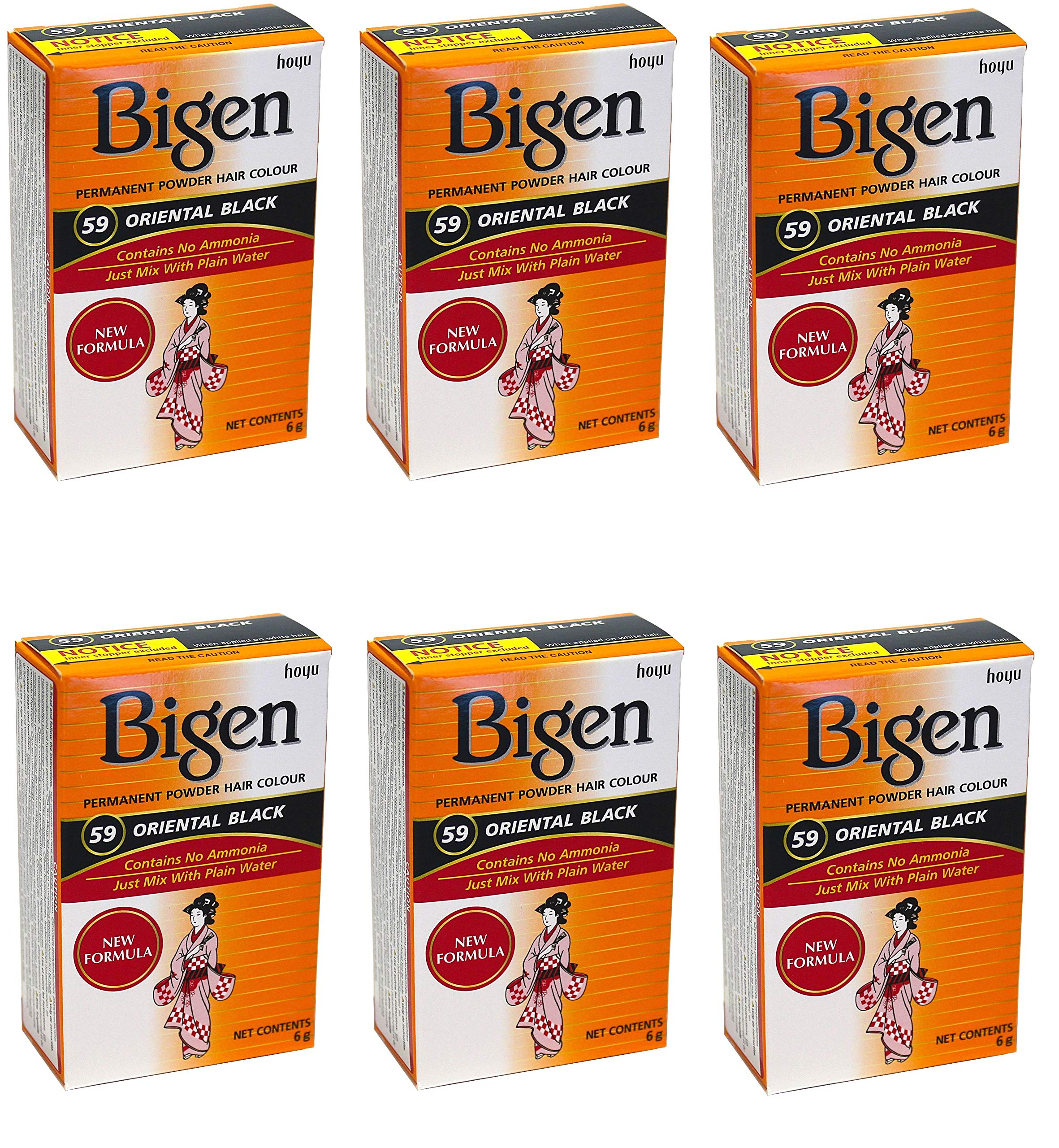 Bigen Powder Hair Color #59 Oriental Black 0.21oz (6 Pack)