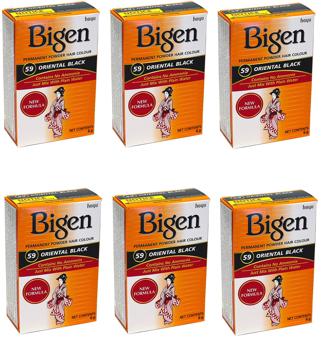 Bigen Powder Hair Color #59 Oriental Black 0.21oz (6 Pack)