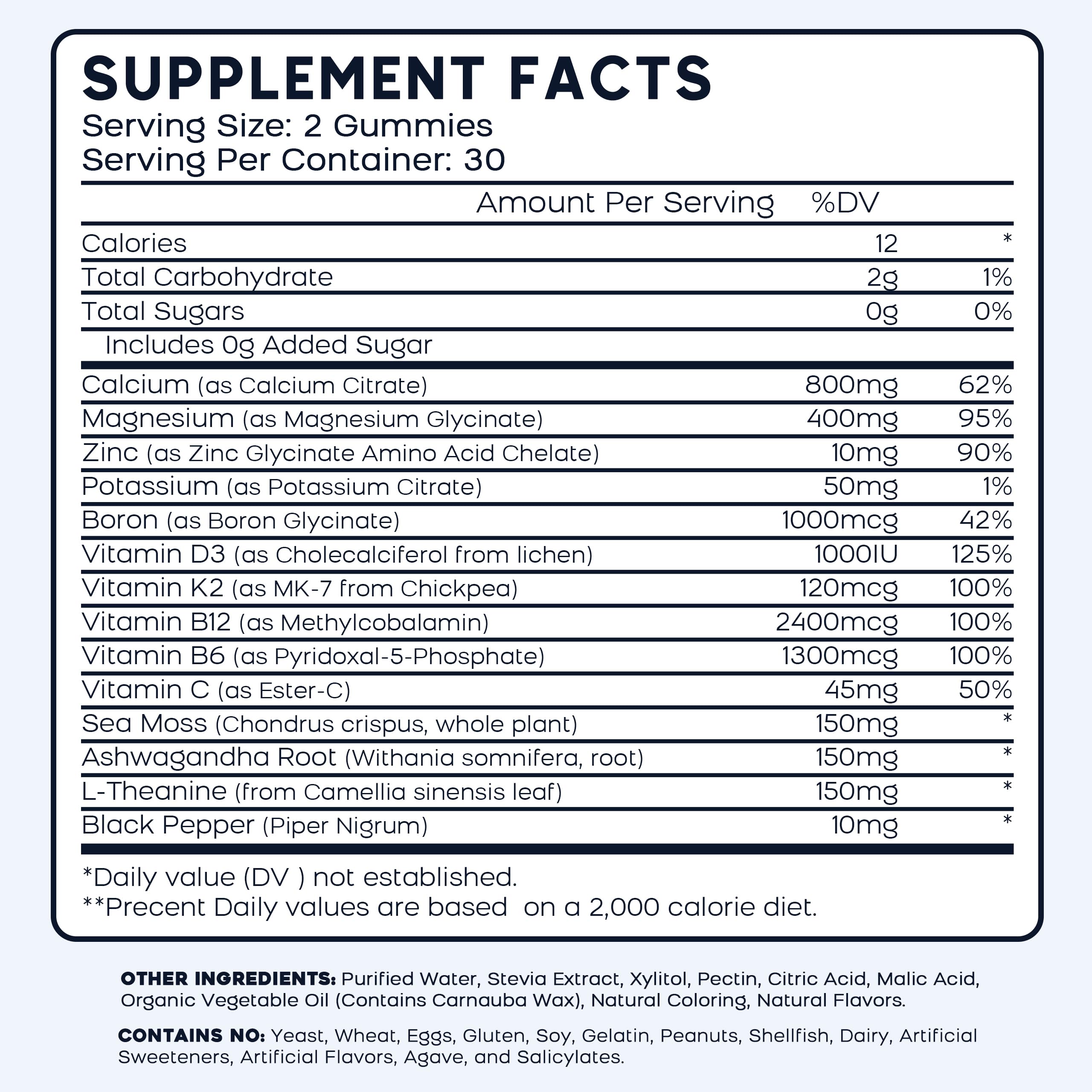 (2 Pack) Calcium Magnesium Zinc Gummies with Vitamin D3, K2, B12 & B6 for Adults, Sugar Free Magnesium Glycinate with Potassium Sea Moss Supplement, Calcium Citrate for Bone Mood & Sleep Support