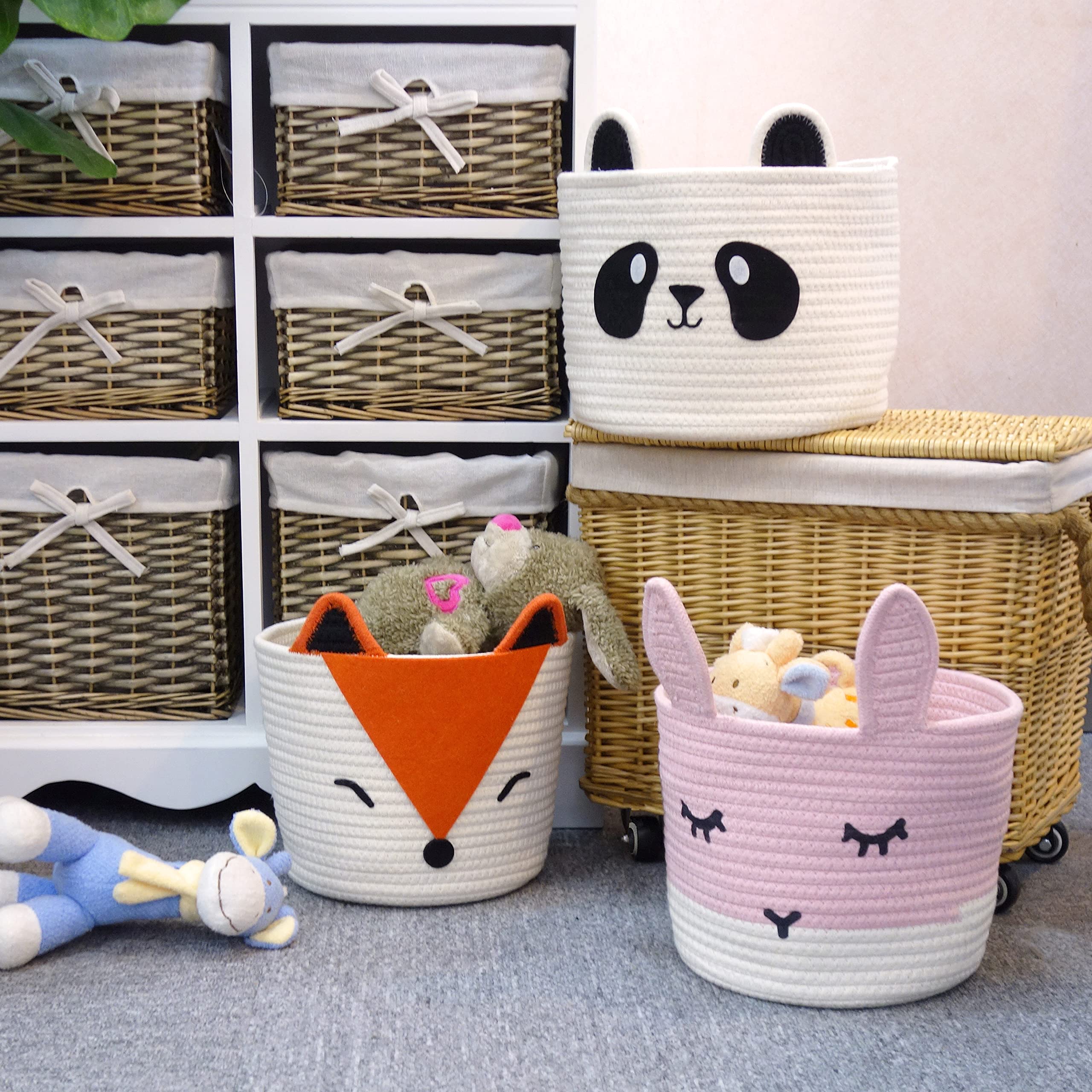 T&T Homewares Small Cute Panda Bear Basket for Kids Room Decor, Baby Shower, Baby Diaper Organizer, Baby Laundry Baskets, Woodland Nursery Decor, Kids Room Organizer, Dog Cat Toy Basket