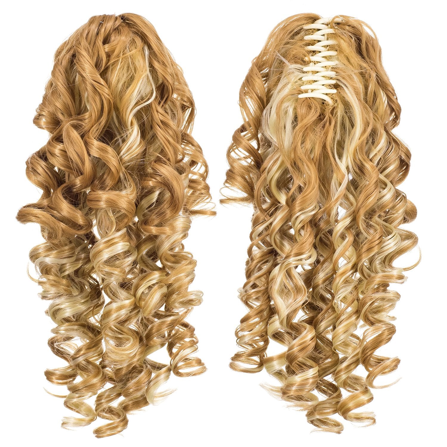 Blonde Mixed-27H613# : SWACC 12-Inch Short Screw Curls Claw Clip Ponytail Extensions Synthetic Clip in Drawstring Curly Ponytail Hairpiece Jaw Clip Hair Extension (Blonde Mixed-27H613#)