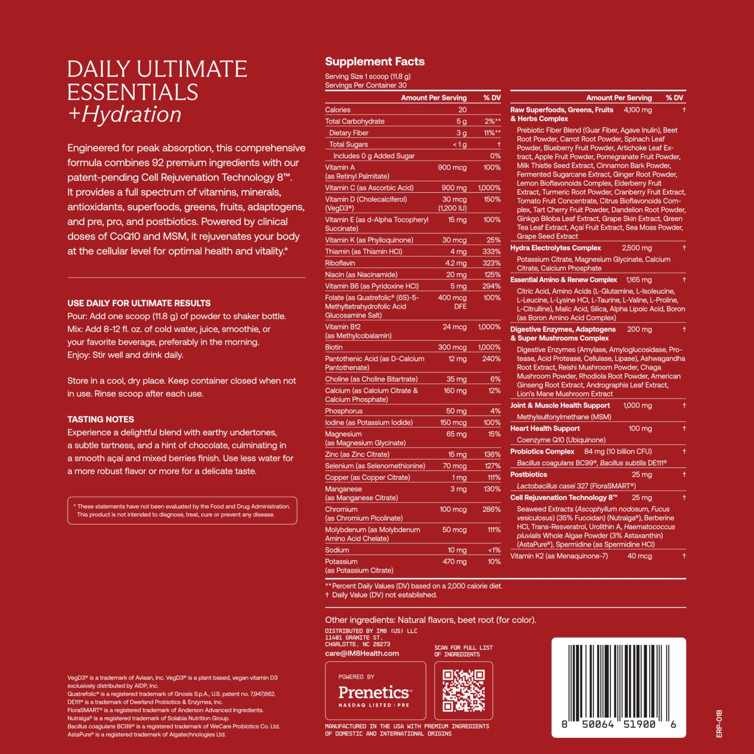 IM8 Daily Ultimate Essentials All-in-One Multivitamin Supplement (30 Servings, Starter Kit - Scoop + Tumbler Included)