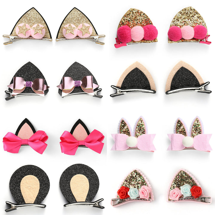 OneDor Sparkle Shiny Hair Bow Ribbon Clip sets for Babies, Toddlers, Young Girls, and Children (Animal-8 Pairs)