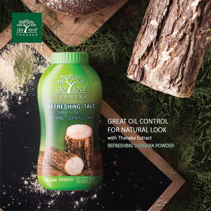 DE LEAF THANAKA Refreshing Talc Smooth and Natural Scented Skin, Talcum Powder Beauty Skincare Organic Face Body Clean Fresh Cooling Sooth Irritation, 200 g 1 Pack Count