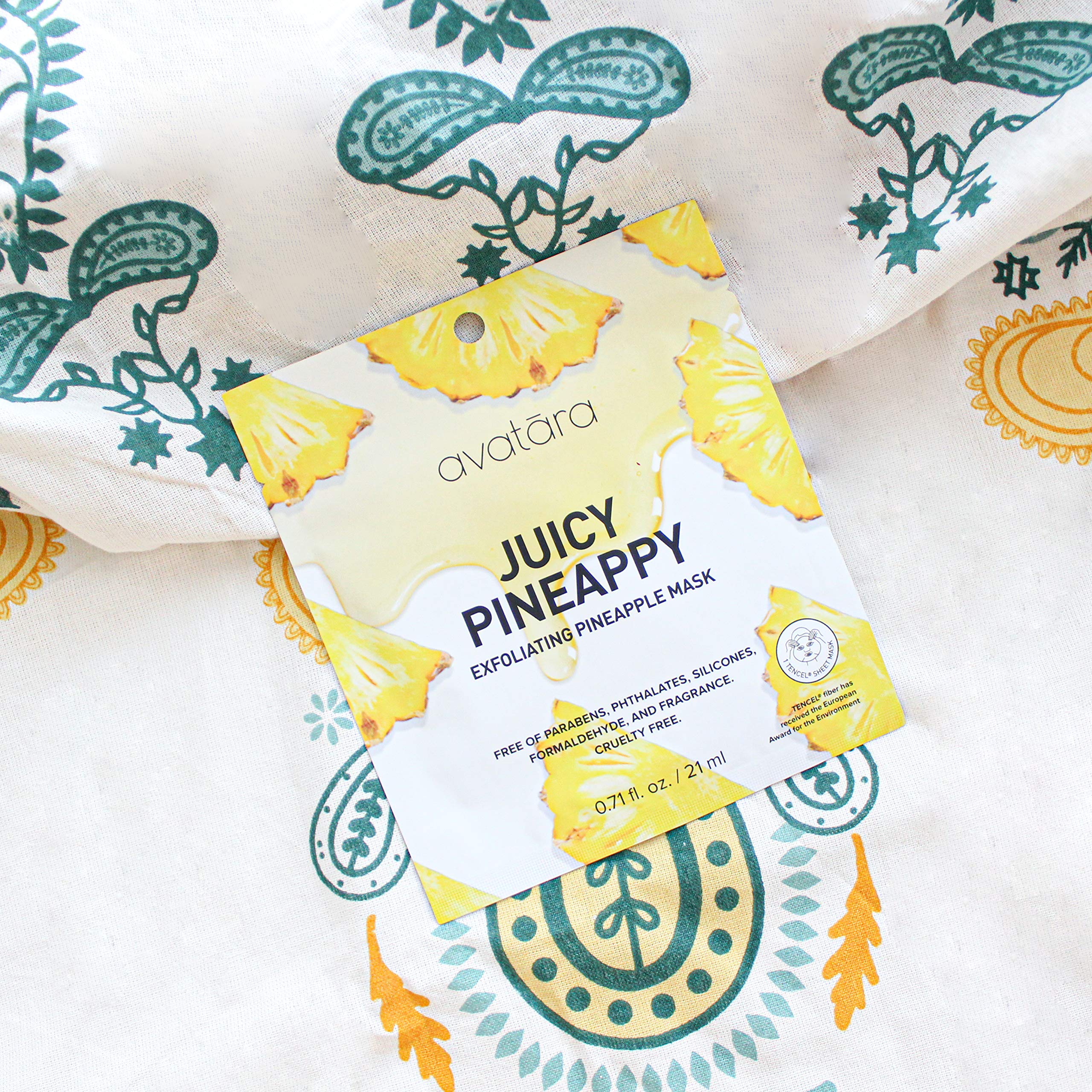 Avatara Juicy Pineappy Exfoliating Facial Mask 15 Sheets, Beauty and Skincare Sheet Masks, Pineapple Extracts and Clean Ingredients for Gently Removing Old Skin Cells for a Refreshed Look, 15 Pack