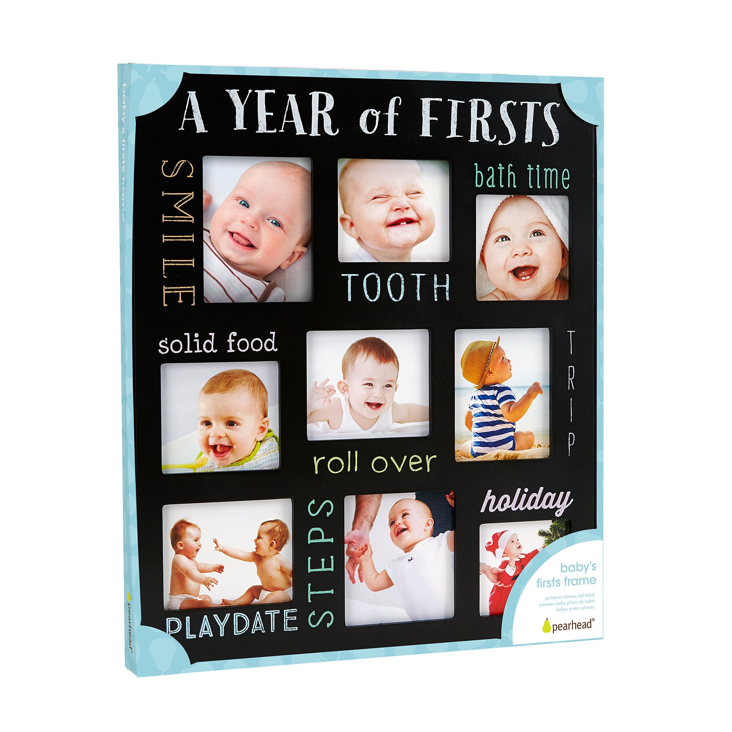 Pearhead Baby's Firsts Keepsake Picture Frame, Display Photos of Your Favorite Moments from Baby's First Tooth to Baby’s First Trip, Black