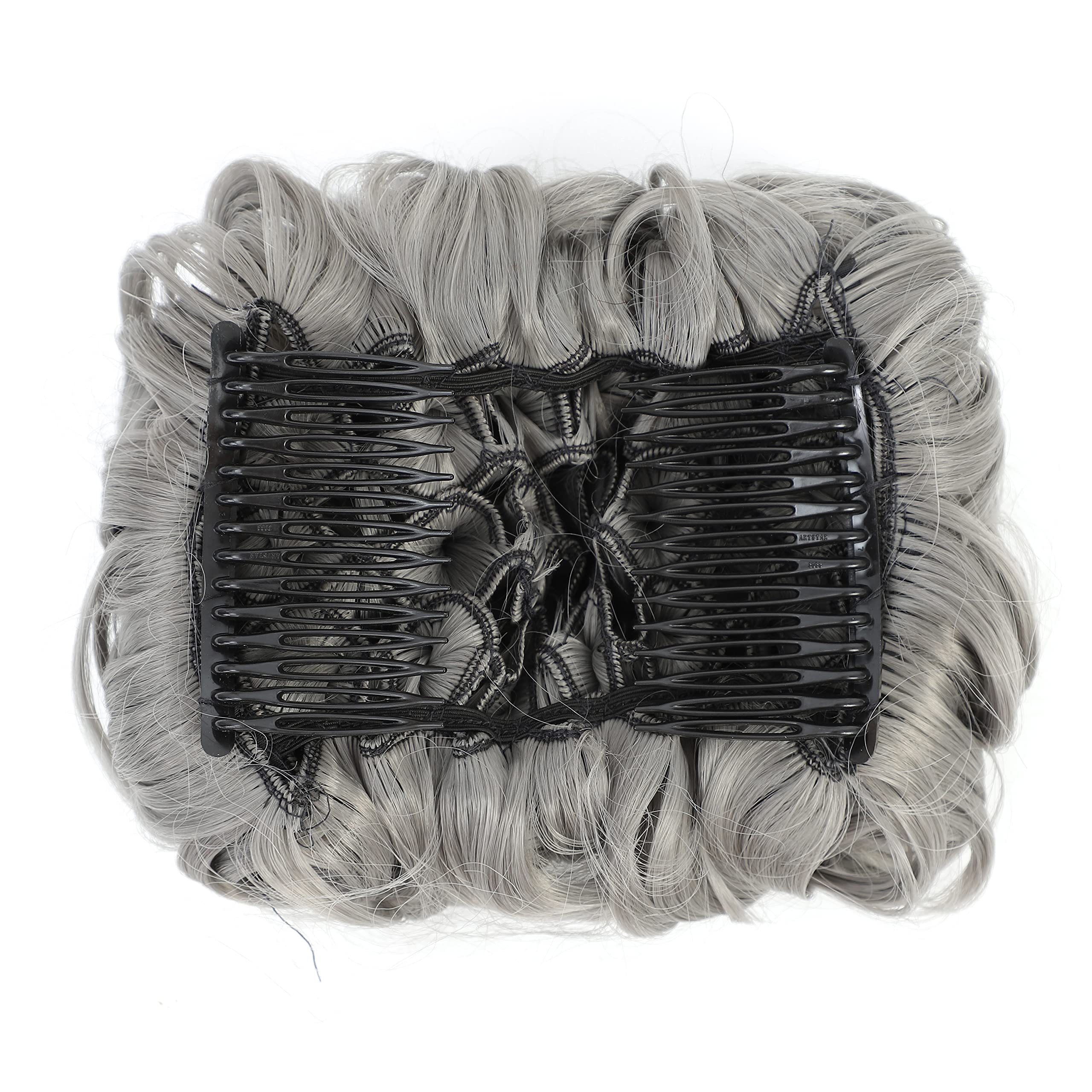SWACC Short Messy Curly Dish Hair Bun Extension Easy Stretch hair Combs Clip in Ponytail Extension Scrunchie Chignon Tray Ponytail Hairpieces (Grey)