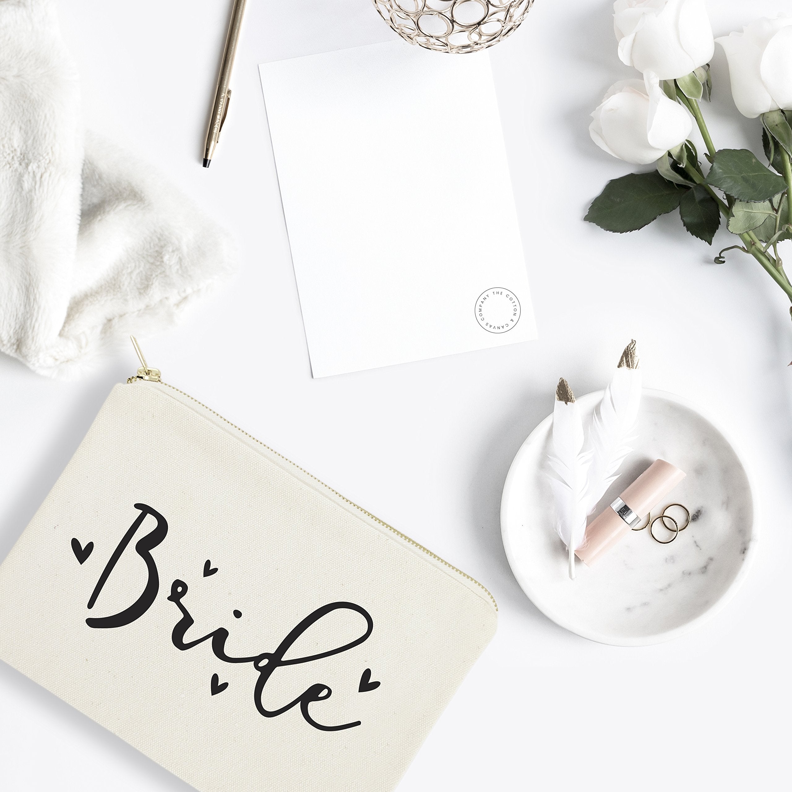The Cotton & Canvas Co. Bride Wedding Cosmetic Bag, Bridal Party Gift and Travel Make Up Pouch