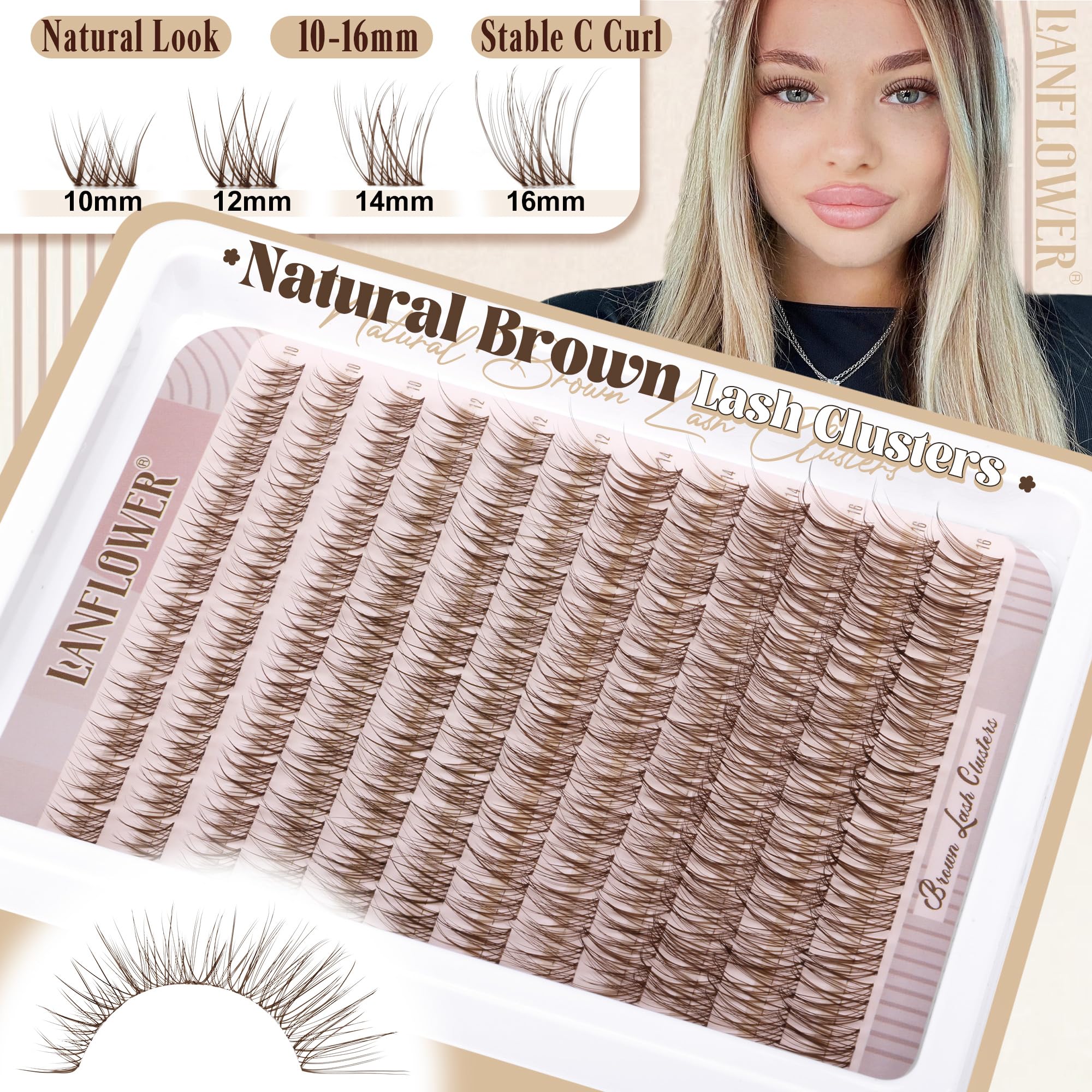 Brown Lash Clusters Kit Natural Lash Extension Kit Wispy Eyelash Clusters C Curved Cluster Eyelash Extensions 10-16mm Eyelash Extension Kit Brown Individual Lashes DIY at Home by Lanflower