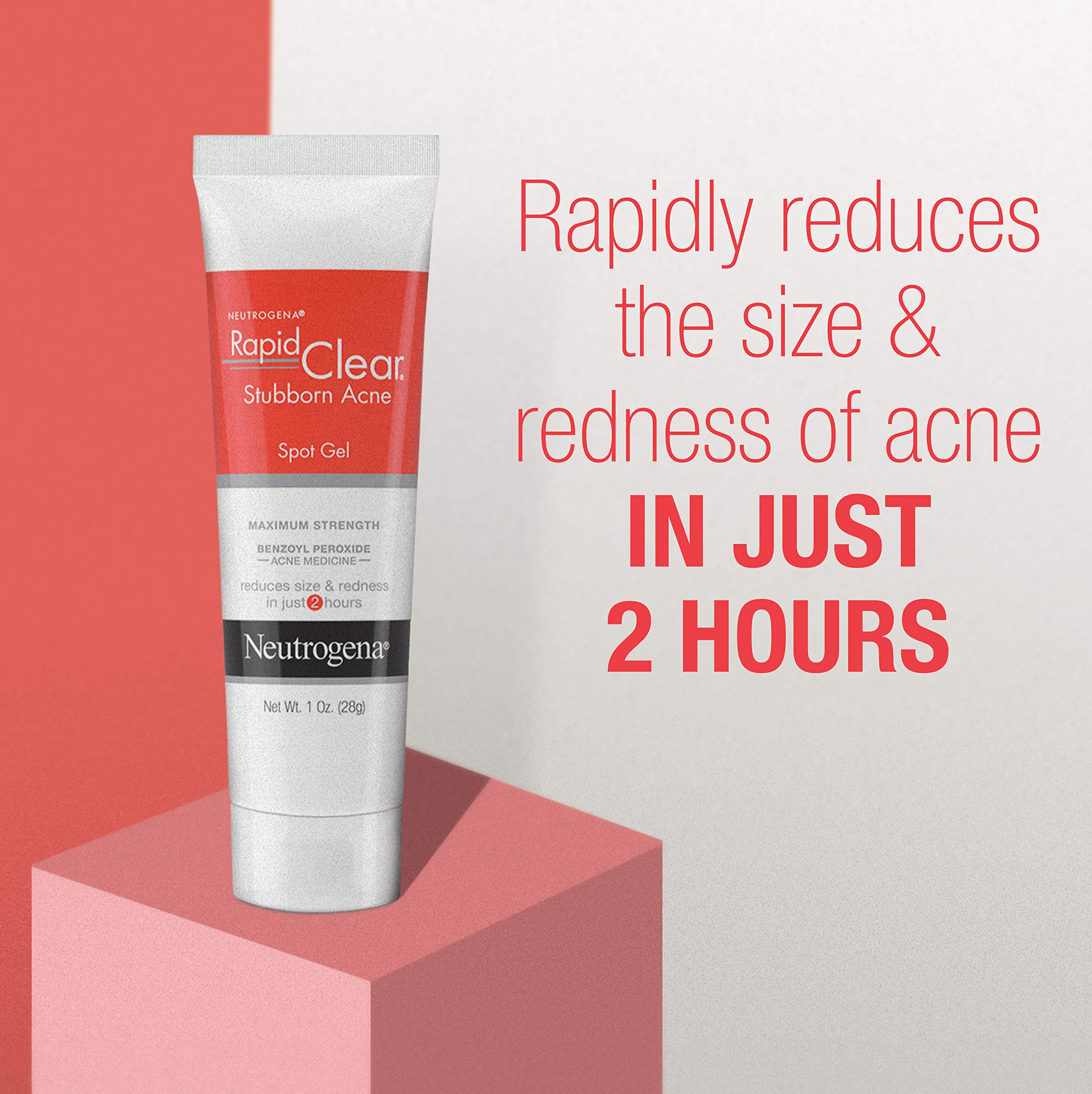 Neutrogena Rapid Clear Stubborn Acne Spot Treatment Gel with Maximum Strength 10% Benzoyl Peroxide Acne Treatment Medication, Pimple Cream for Acne Prone Skin Care, 1 oz