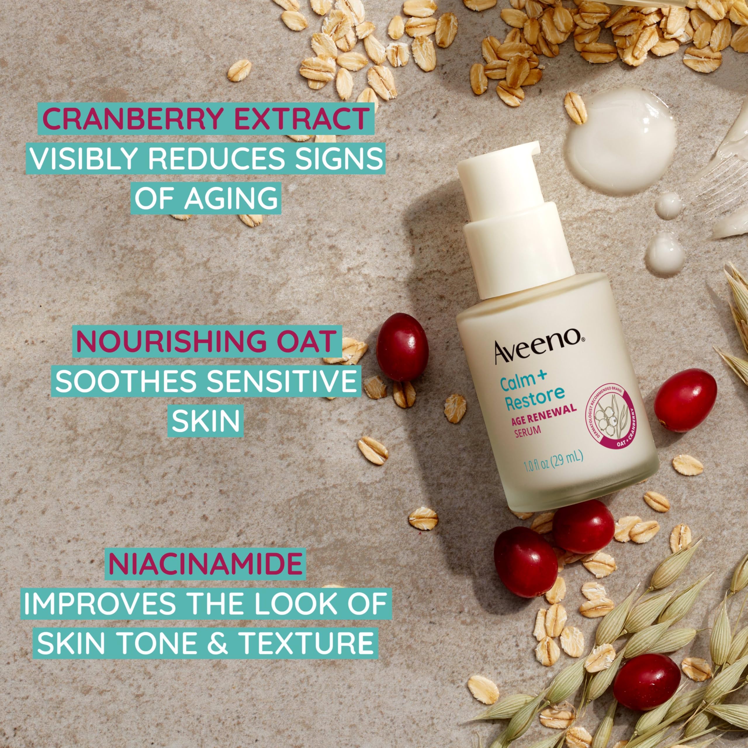 Aveeno Calm + Restore Age Renewal Anti-Aging Eye Gel, Under Eye Cream with Nourishing Oat & Cranberry Extract Visibly Improves the Look of Wrinkles & Crow's Feet, Fragrance Free, 0.5 oz