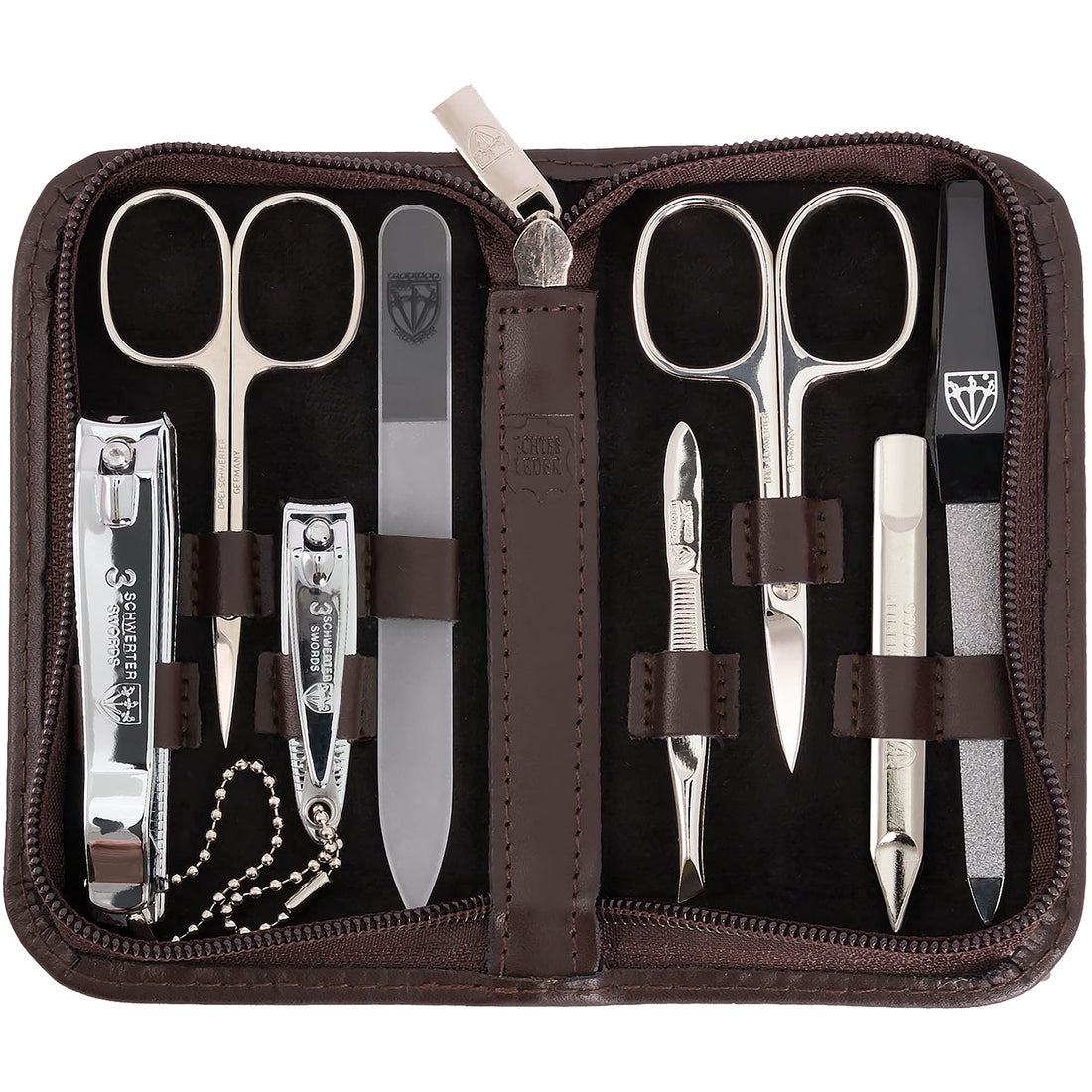 3 Swords Germany - Brand Quality 8 Piece Manicure Pedicure Grooming Kit Set For Professional Finger & Toe Nail Care Scissors Clipper Genuine Leather Case In Gift Box, Made In Solingen Germany (03645)