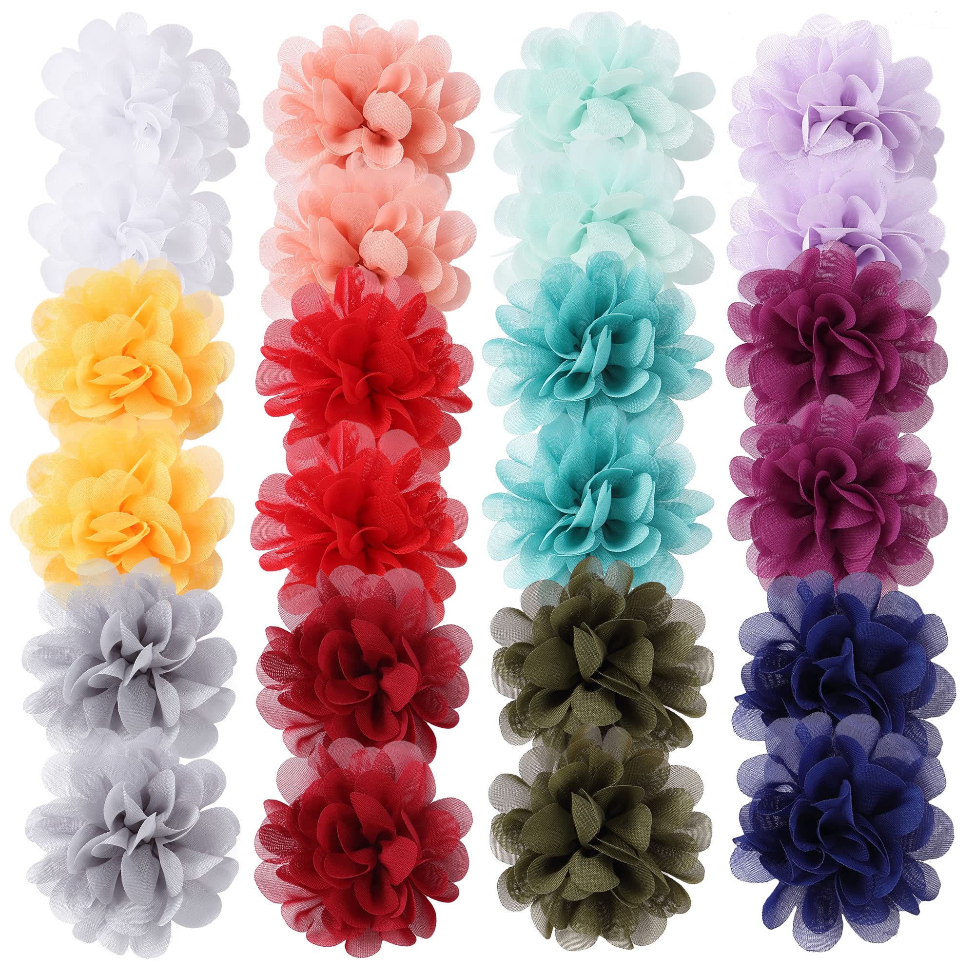Cinaci 24 Pack/12 Pairs Solid 2.8 Chiffon Flower Fully Lined Alligator Hair Clips Duckbill Barrettes Accessories for Baby Girls Infants Toddlers Kids