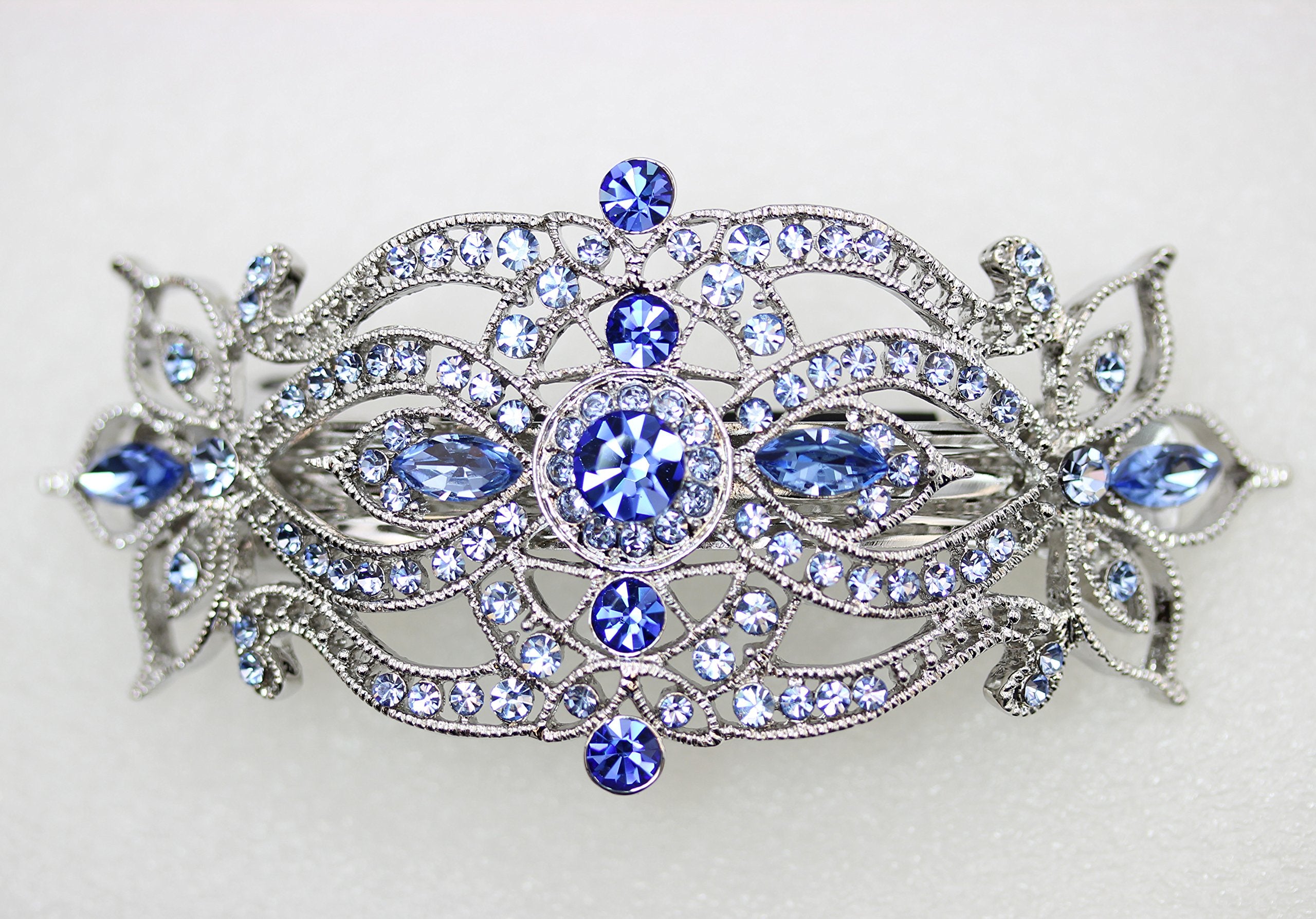 Faship Gorgeous Blue Rhinestone Crystal Big Floral Hair Barrette