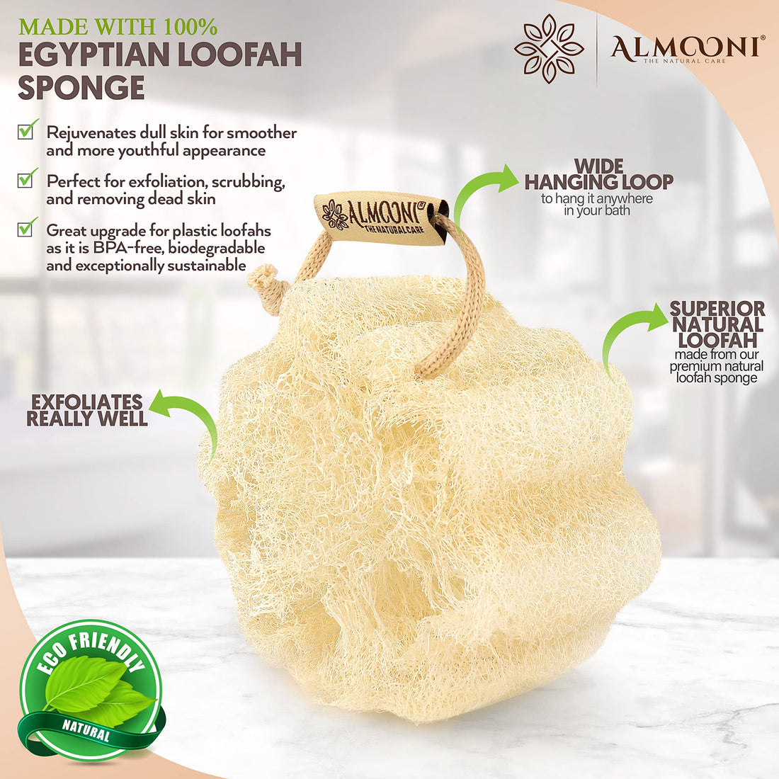 Almooni Mini Natural Loofah Sponge - Real Egyptian Shower Exfoliating Loofah - Small Loofah Scrubber for The Perfect Grip