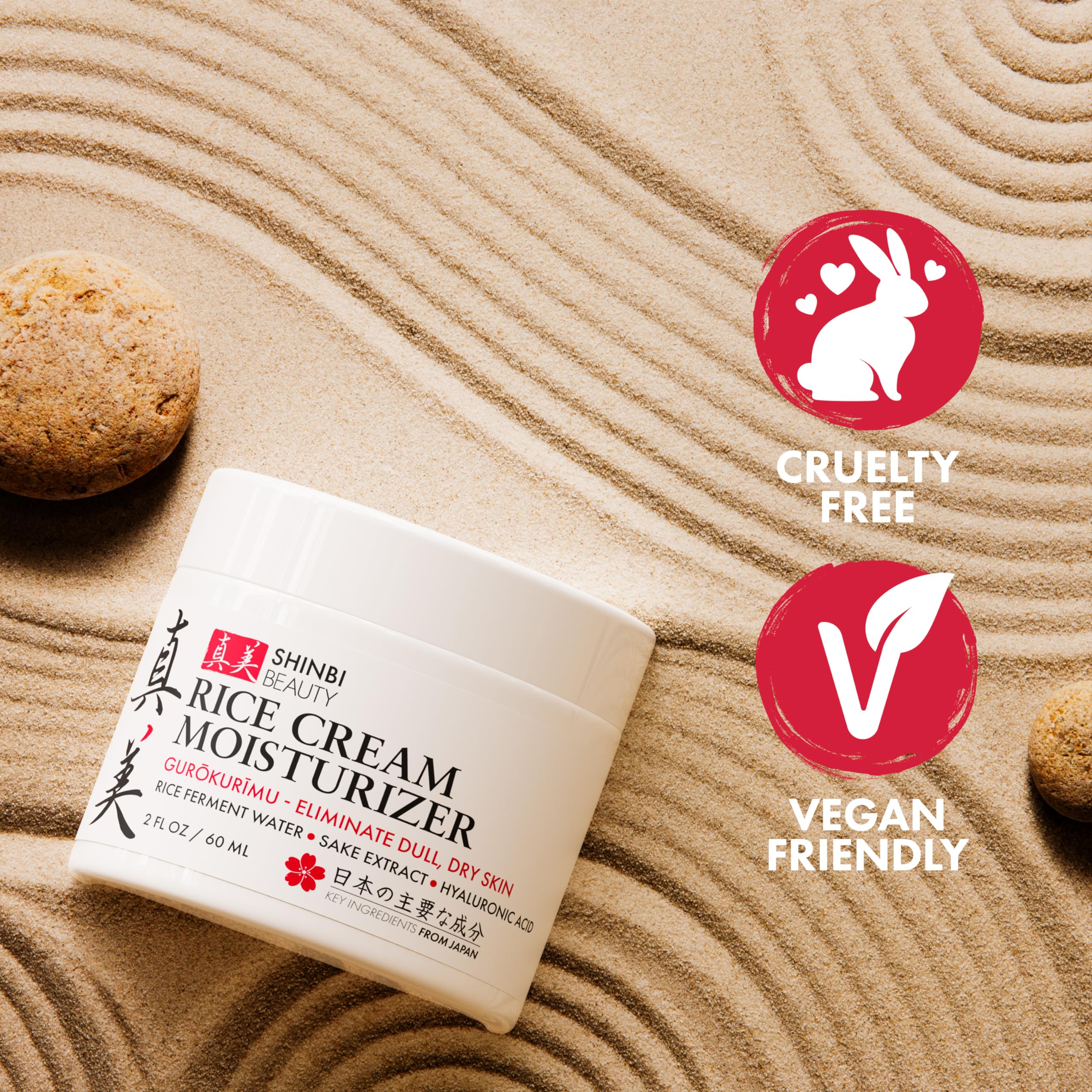 Shinbi Beauty Japanese Skincare Moisturizer for Face - Rice Cream With Rice Ferment + Sake Extract - J Beauty Natural Asian Skincare Products 2oz