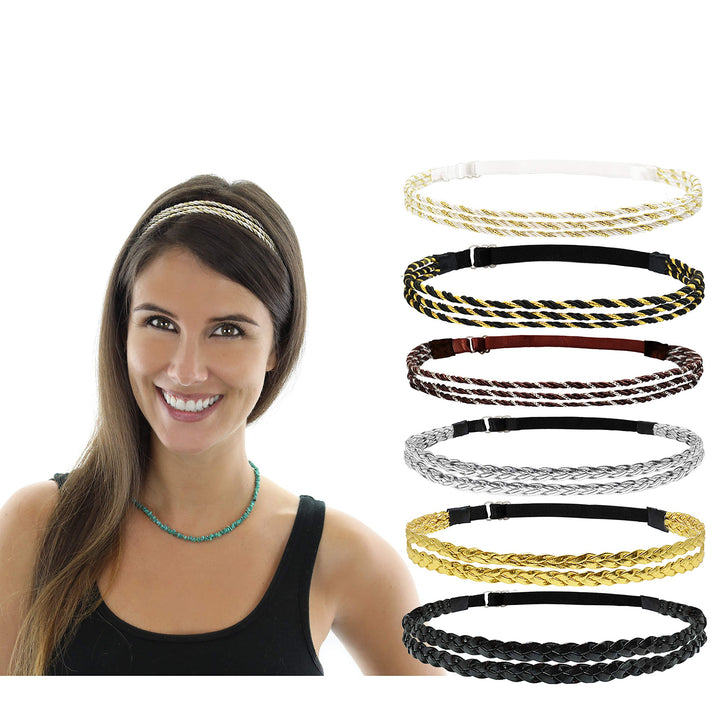 Beaute Galleria - Bundle 6pcs Stretchable Headbands Headwraps with Double Braided Band (3pcs) n Triple Strand Twisted (3pcs) Boho Chic Bohemian Greek Grecian Hairstyle for Girls Teens Ladies Women